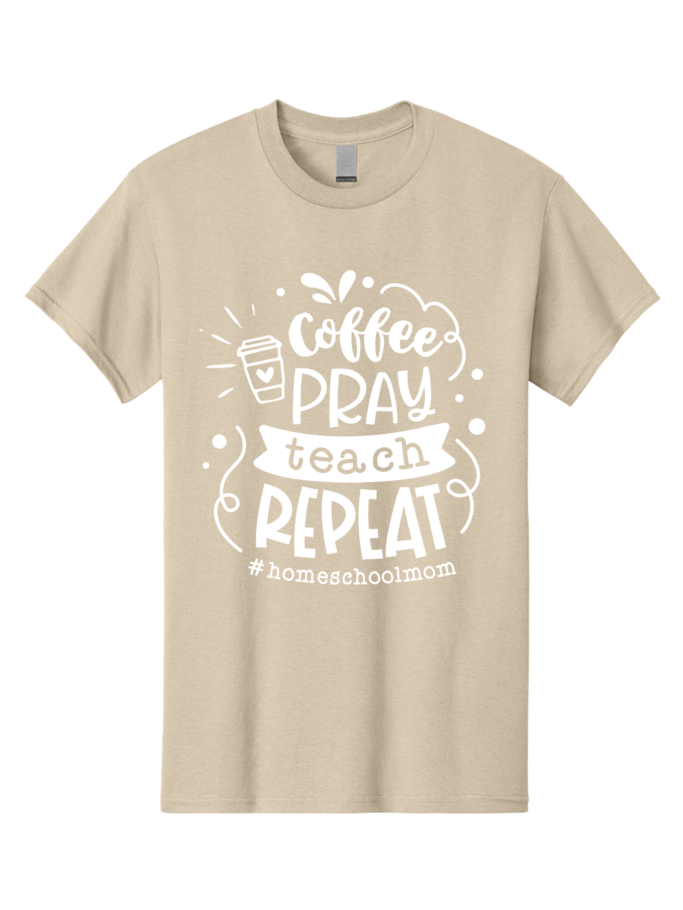 Coffee-Pray-Teach-Repeat Men'S Graphic Tee, 100% Cotton, Comfortable Casual Summer Wear, Machine Washable, Homeschool Mom, Coffee Lover, Teaching Inspiration, Homeschooling Life, Parenting Mantra, Daily Routine, Motivational Quote, Aab329