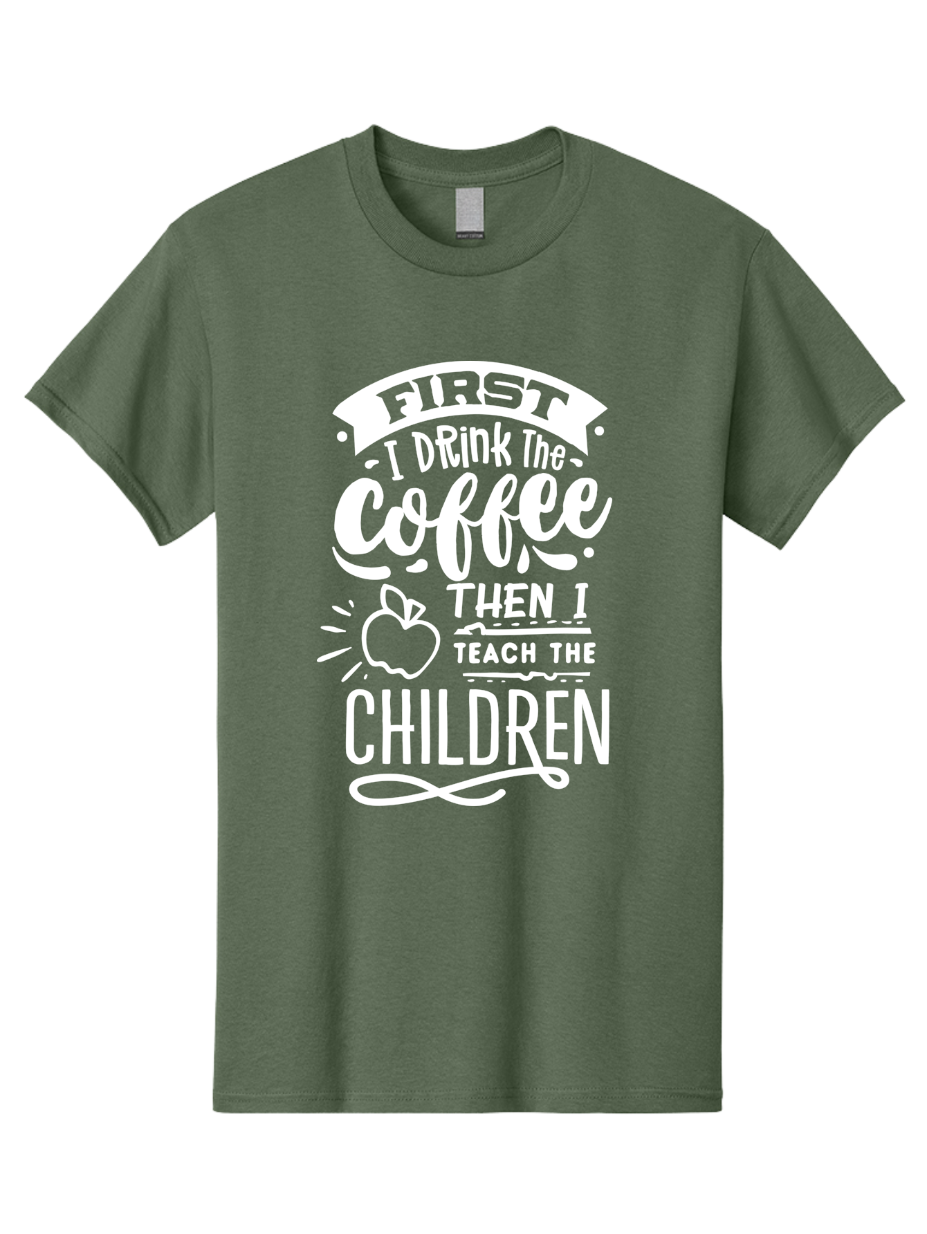 First-I-Drink-Coffee-Then-I-Teach-Children Men'S Graphic Tee, 100% Cotton, Comfortable Casual Summer Wear, Machine Washable, Funny Teacher Quotes, Coffee Lover, Teaching Humor, Education Profession, Morning Motivation, Apple Illustration, Aab330