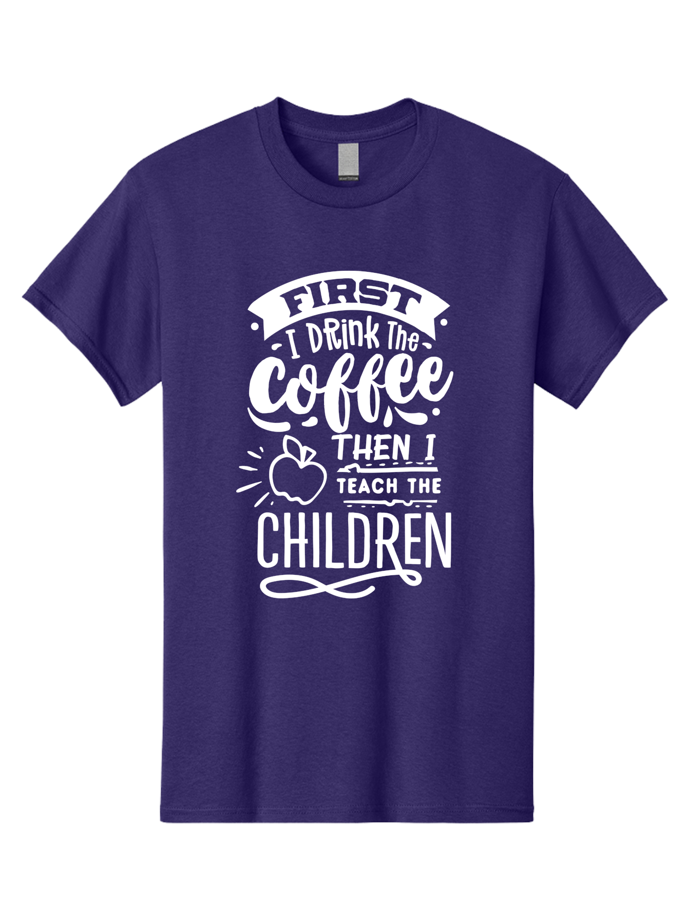 First-I-Drink-Coffee-Then-I-Teach-Children Men'S Graphic Tee, 100% Cotton, Comfortable Casual Summer Wear, Machine Washable, Funny Teacher Quotes, Coffee Lover, Teaching Humor, Education Profession, Morning Motivation, Apple Illustration, Aab330