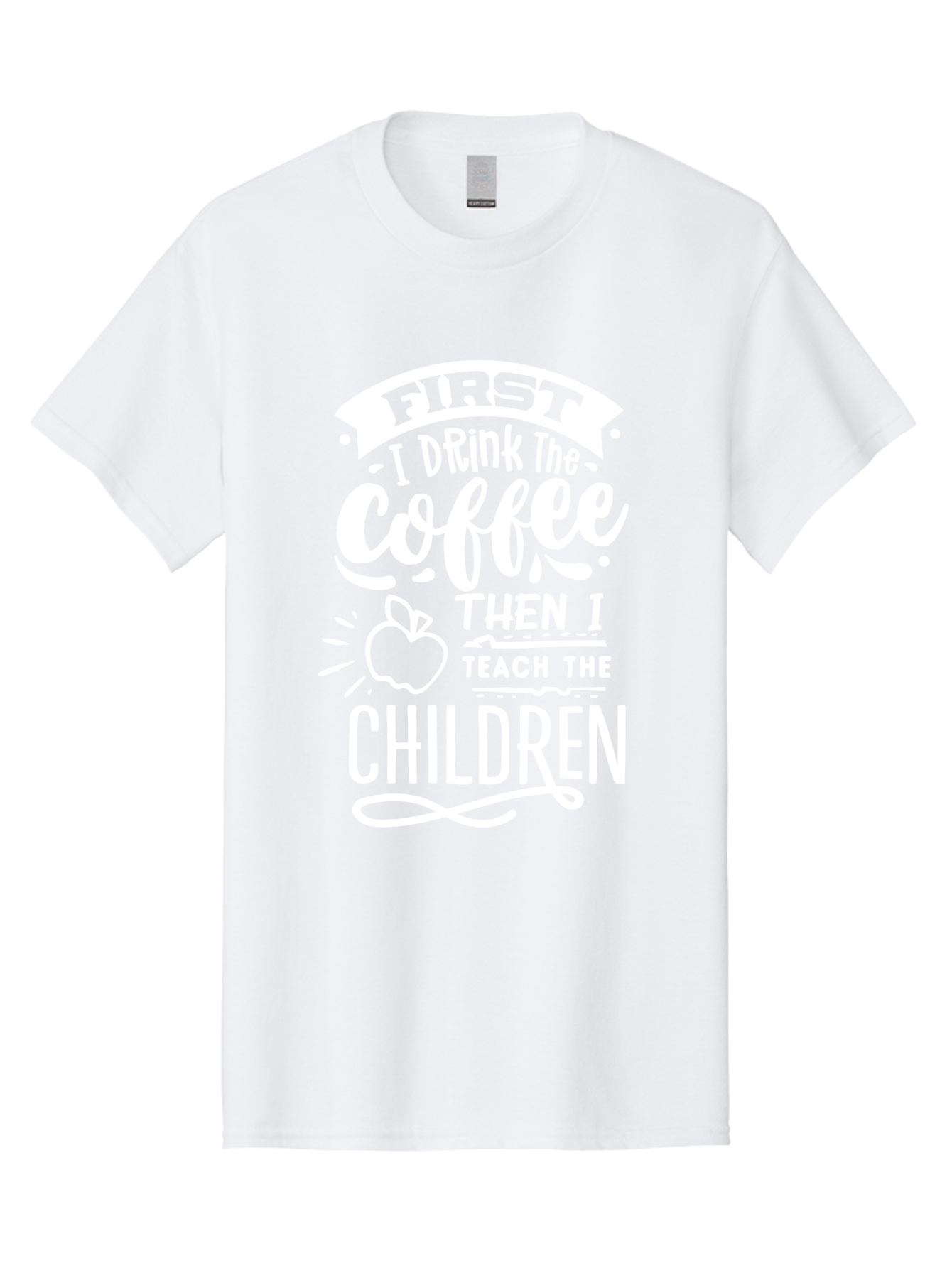 First-I-Drink-Coffee-Then-I-Teach-Children Men'S Graphic Tee, 100% Cotton, Comfortable Casual Summer Wear, Machine Washable, Funny Teacher Quotes, Coffee Lover, Teaching Humor, Education Profession, Morning Motivation, Apple Illustration, Aab330