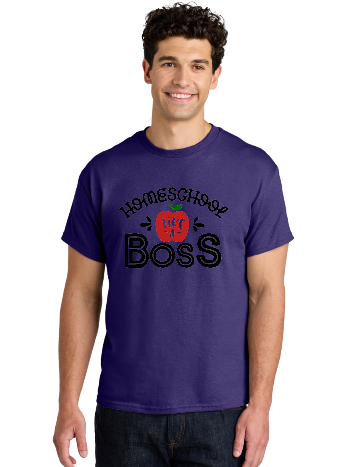Homeschool-Boss Men'S Graphic Tee, 100% Cotton, Comfortable Casual Summer Wear, Machine Washable, Homeschooling, Homeschool Teacher, Educational Design, Apple Graphic, Motivational Quote, Learning Is Fun, Inspirational Saying, Red Apple Icon, Aab333