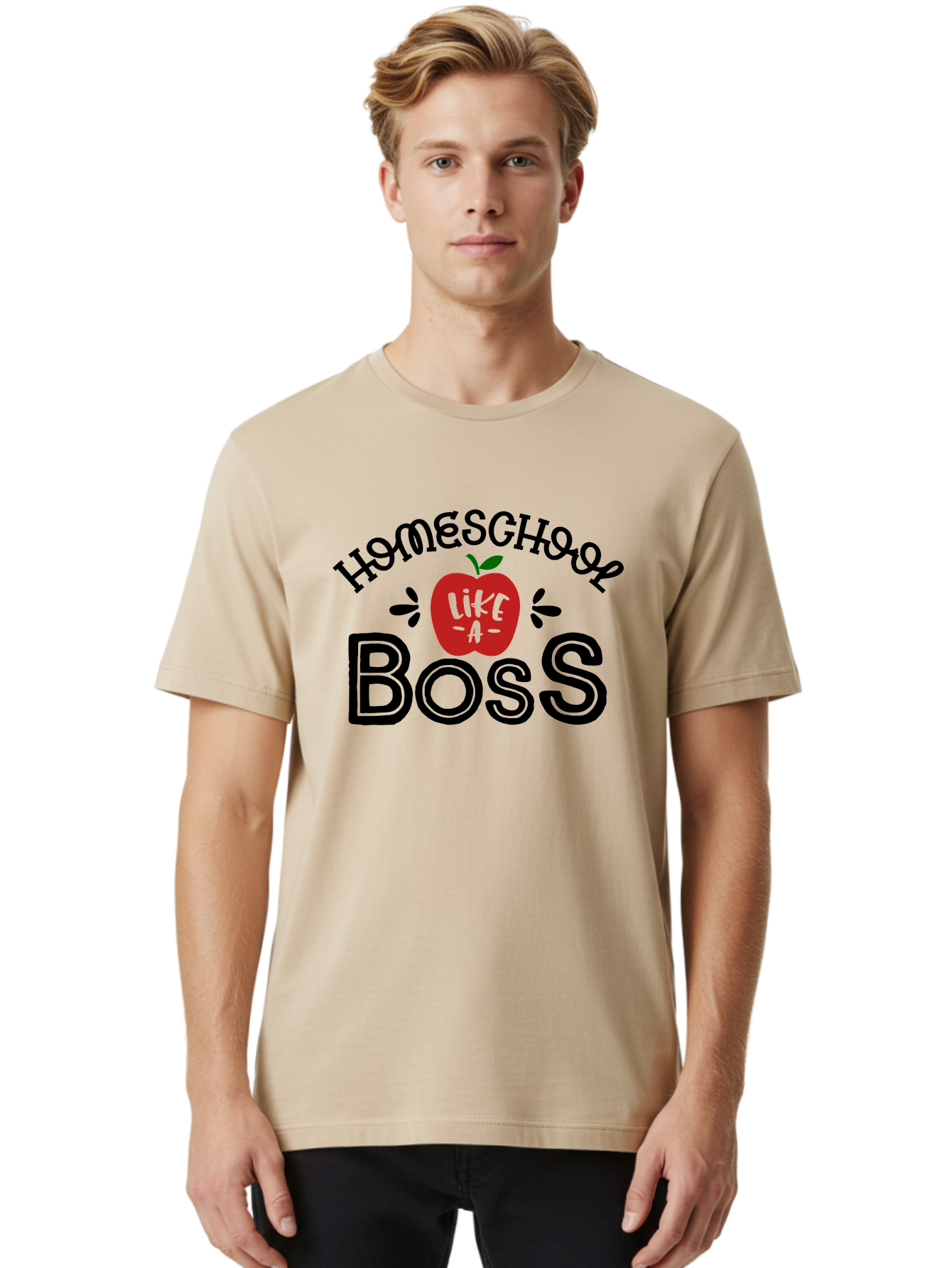 Homeschool-Boss Men'S Graphic Tee, 100% Cotton, Comfortable Casual Summer Wear, Machine Washable, Homeschooling, Homeschool Teacher, Educational Design, Apple Graphic, Motivational Quote, Learning Is Fun, Inspirational Saying, Red Apple Icon, Aab333