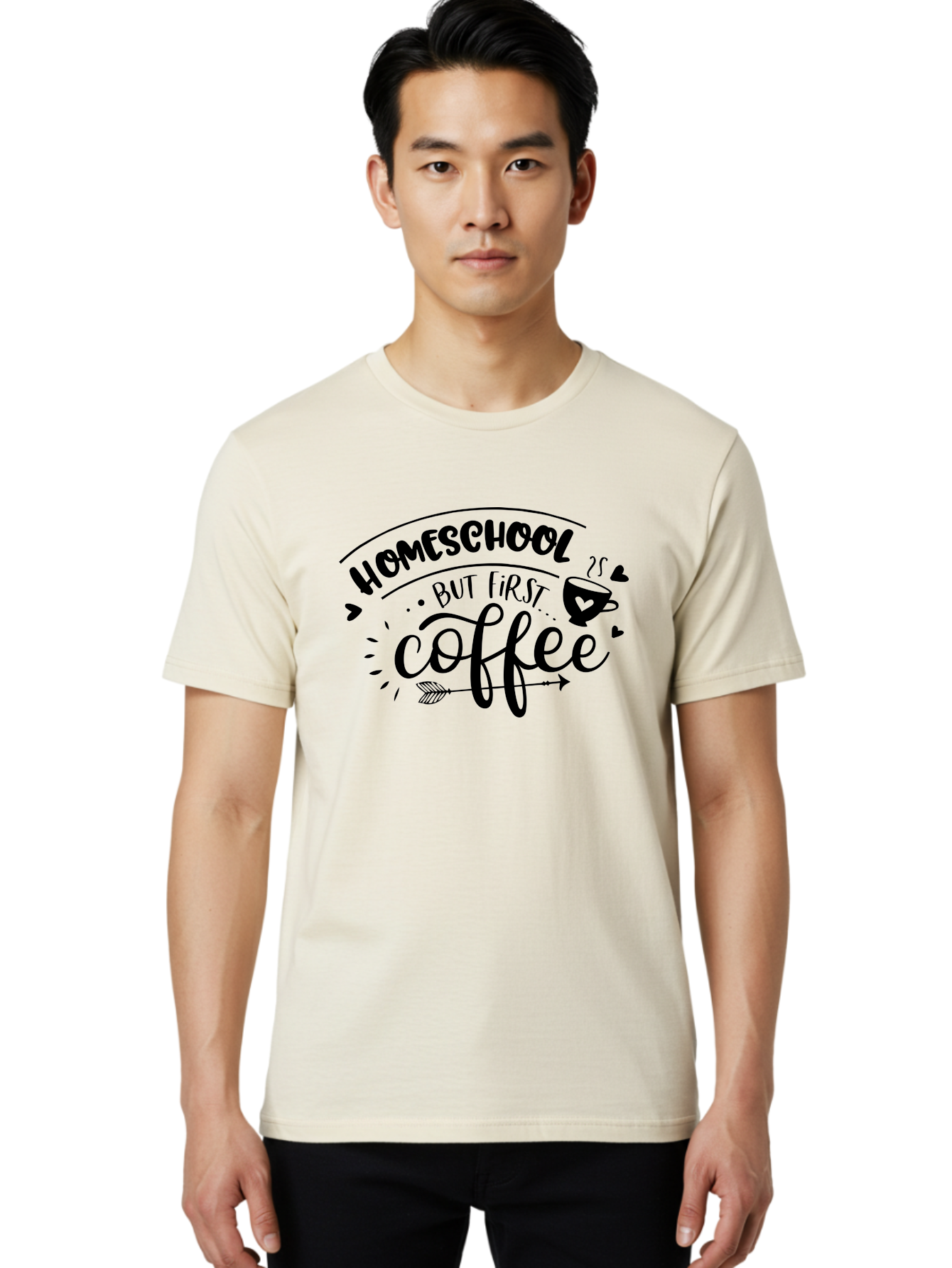 Homeschool-But-First-Coffee-1 Men'S Graphic Tee, 100% Cotton, Comfortable Casual Summer Wear, Machine Washable, Homeschool Humor, Coffee Lover, Morning Motivation, Homeschooling Parents, Funny Quote, Coffee First, Education At Home, Aab334