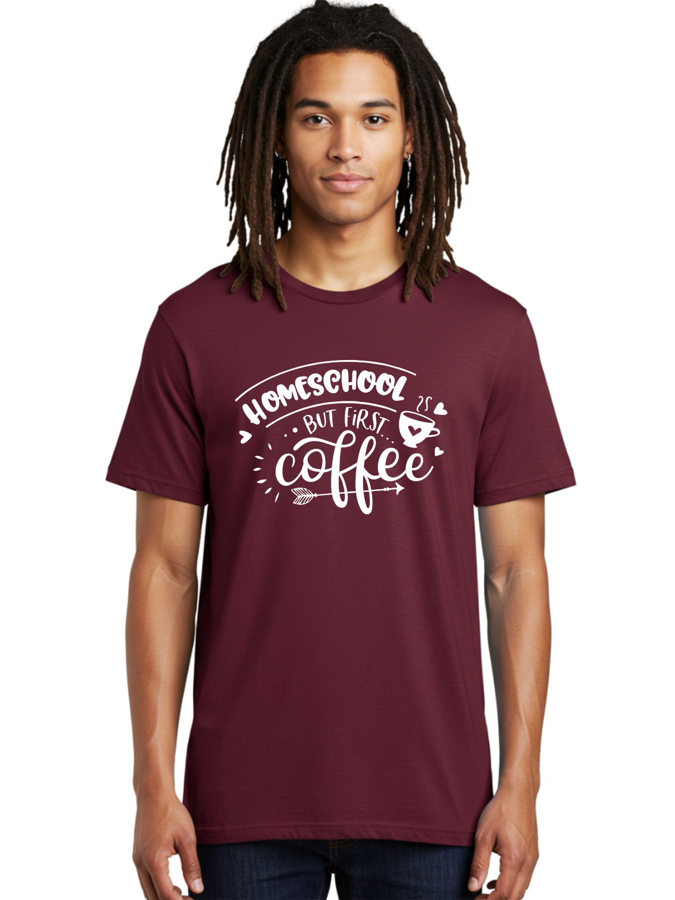Homeschool-But-First-Coffee Men'S Graphic Tee, 100% Cotton, Comfortable Casual Summer Wear, Machine Washable, Homeschool Humor, Coffee Lover, Homeschooling Parents, Funny Quote, Morning Motivation, Coffee Fueled, Parenting Life, Aab335