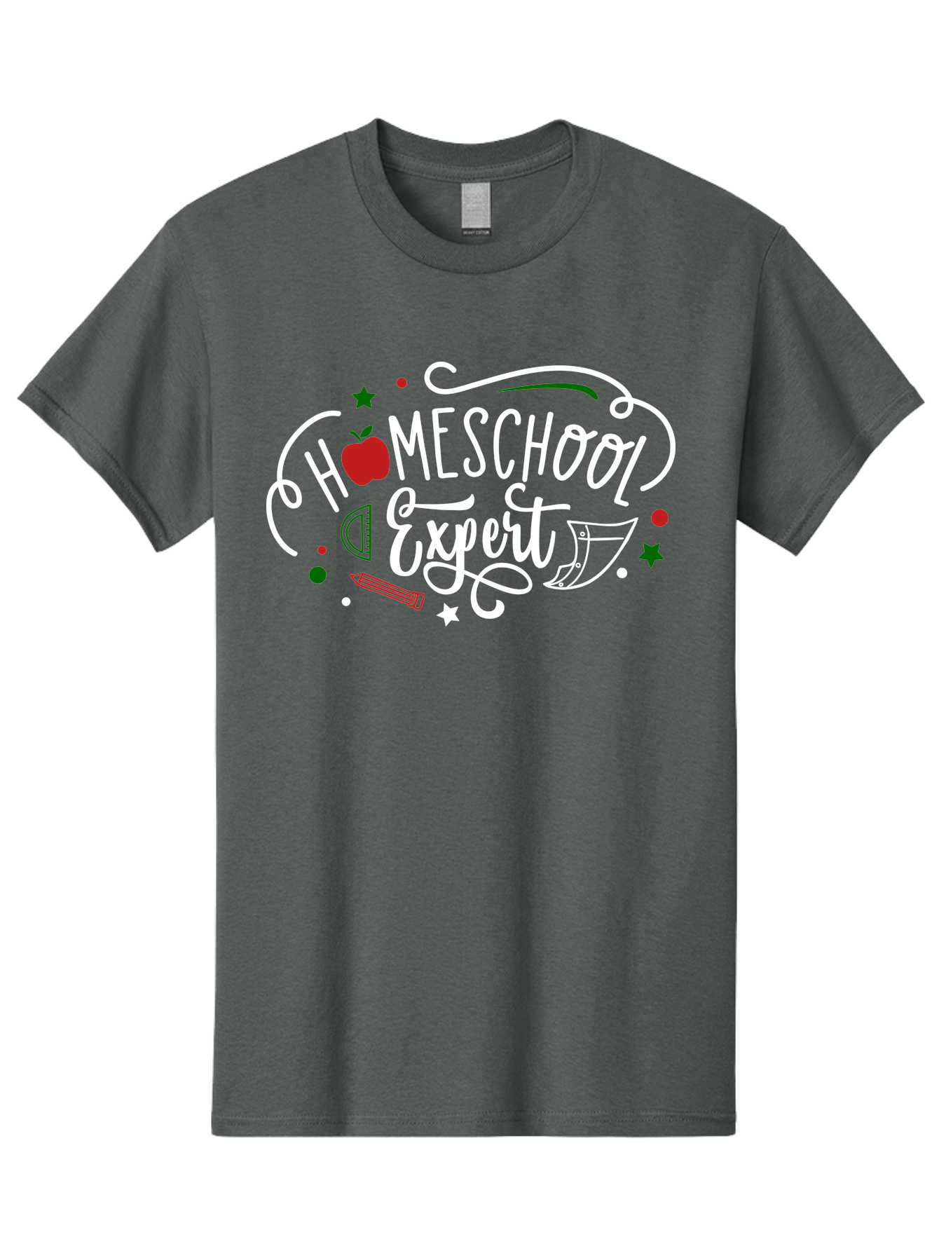 Homeschool-Expert-2 Men'S Graphic Tee, 100% Cotton, Comfortable Casual Summer Wear, Machine Washable, Homeschooling, Education, Learning, Teaching, Apple, Pencil, Ruler, Education Expert, Homeschool Expert, Online Learning, Aab337
