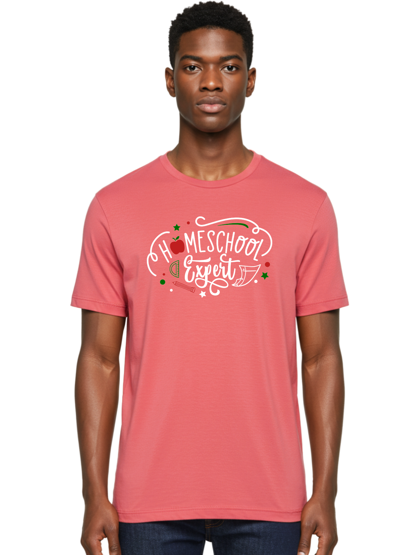 Homeschool-Expert-2 Men'S Graphic Tee, 100% Cotton, Comfortable Casual Summer Wear, Machine Washable, Homeschooling, Education, Learning, Teaching, Apple, Pencil, Ruler, Education Expert, Homeschool Expert, Online Learning, Aab337