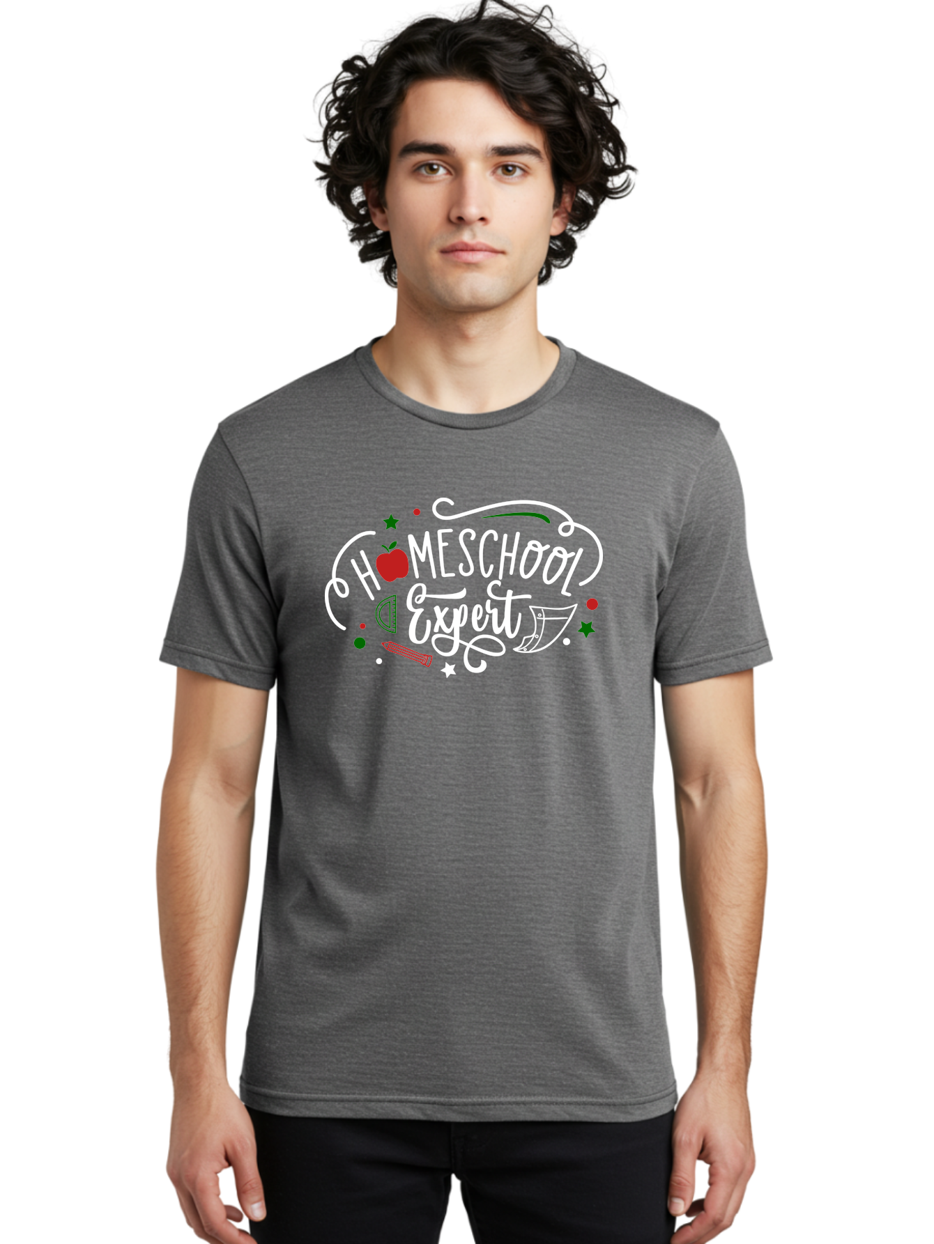Homeschool-Expert-2 Men'S Graphic Tee, 100% Cotton, Comfortable Casual Summer Wear, Machine Washable, Homeschooling, Education, Learning, Teaching, Apple, Pencil, Ruler, Education Expert, Homeschool Expert, Online Learning, Aab337