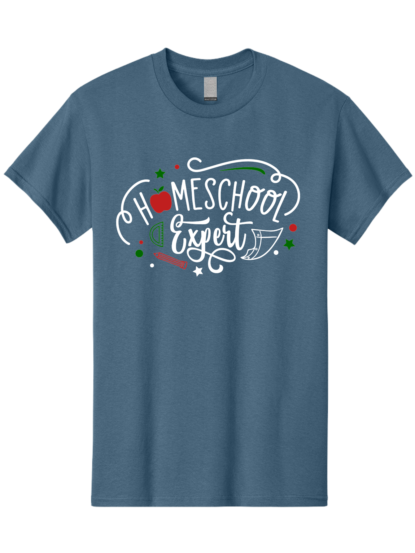 Homeschool-Expert-2 Men'S Graphic Tee, 100% Cotton, Comfortable Casual Summer Wear, Machine Washable, Homeschooling, Education, Learning, Teaching, Apple, Pencil, Ruler, Education Expert, Homeschool Expert, Online Learning, Aab337