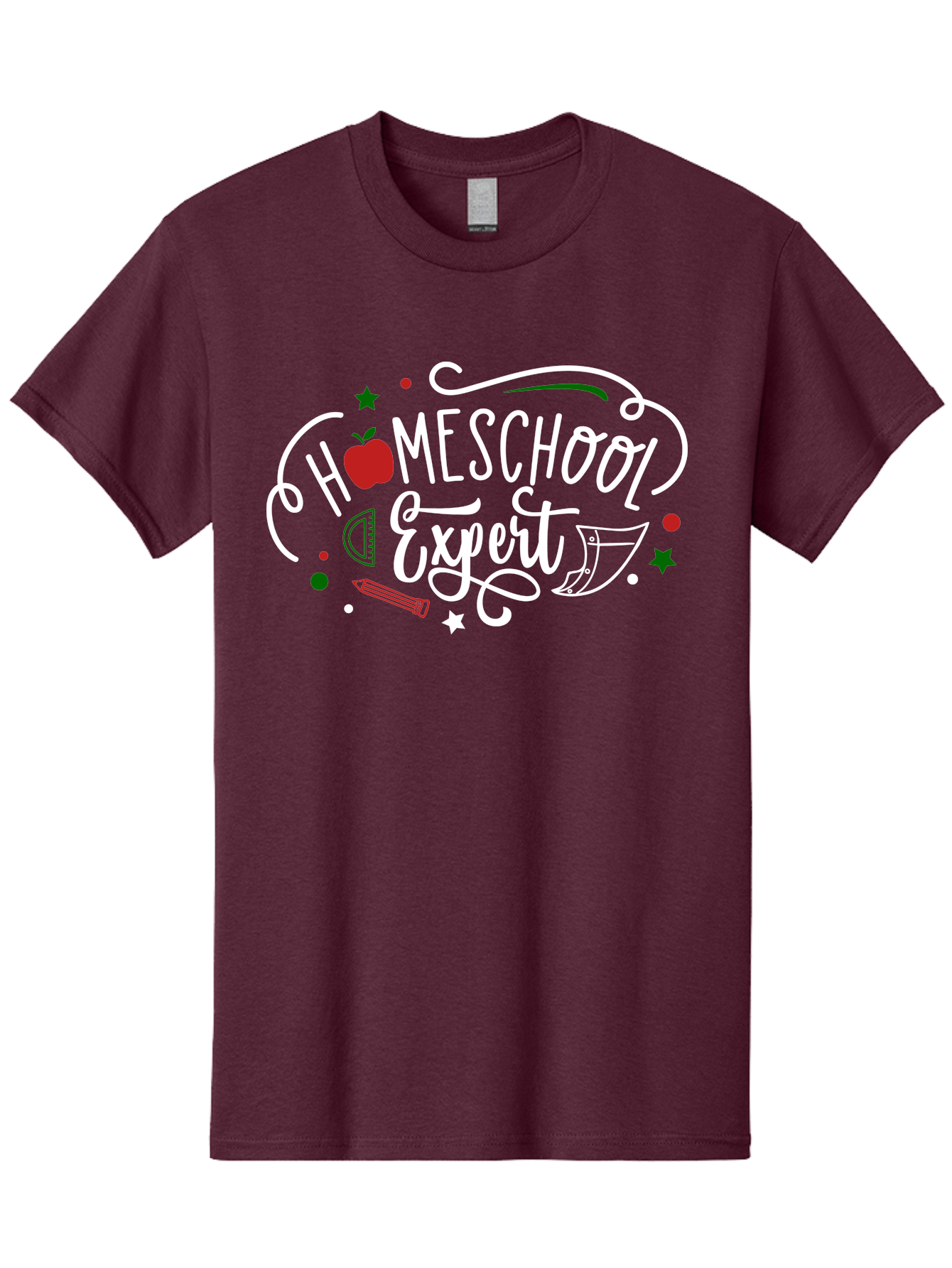 Homeschool-Expert-2 Men'S Graphic Tee, 100% Cotton, Comfortable Casual Summer Wear, Machine Washable, Homeschooling, Education, Learning, Teaching, Apple, Pencil, Ruler, Education Expert, Homeschool Expert, Online Learning, Aab337