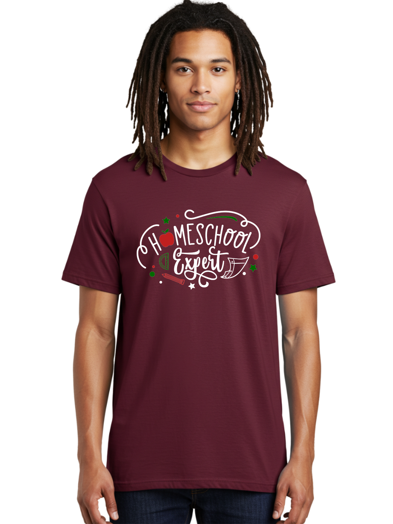 Homeschool-Expert-2 Men'S Graphic Tee, 100% Cotton, Comfortable Casual Summer Wear, Machine Washable, Homeschooling, Education, Learning, Teaching, Apple, Pencil, Ruler, Education Expert, Homeschool Expert, Online Learning, Aab337