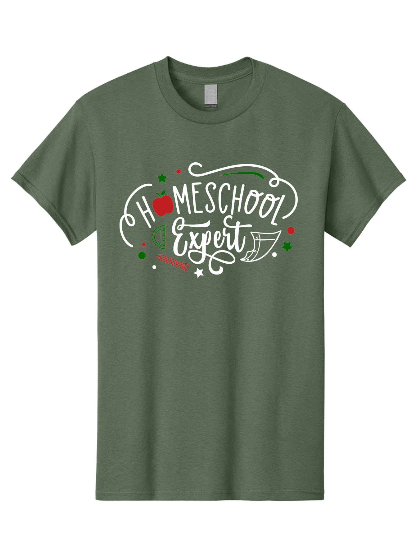 Homeschool-Expert-2 Men'S Graphic Tee, 100% Cotton, Comfortable Casual Summer Wear, Machine Washable, Homeschooling, Education, Learning, Teaching, Apple, Pencil, Ruler, Education Expert, Homeschool Expert, Online Learning, Aab337