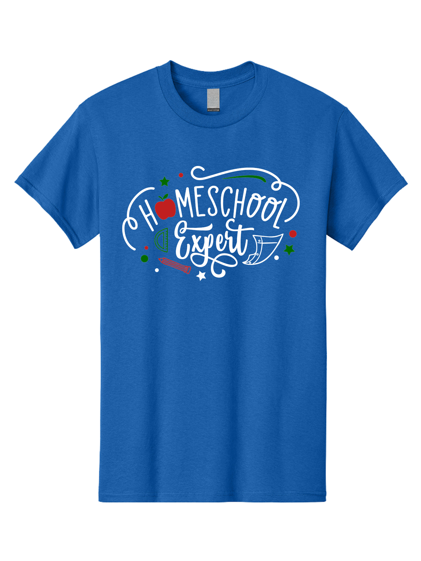 Homeschool-Expert-2 Men'S Graphic Tee, 100% Cotton, Comfortable Casual Summer Wear, Machine Washable, Homeschooling, Education, Learning, Teaching, Apple, Pencil, Ruler, Education Expert, Homeschool Expert, Online Learning, Aab337