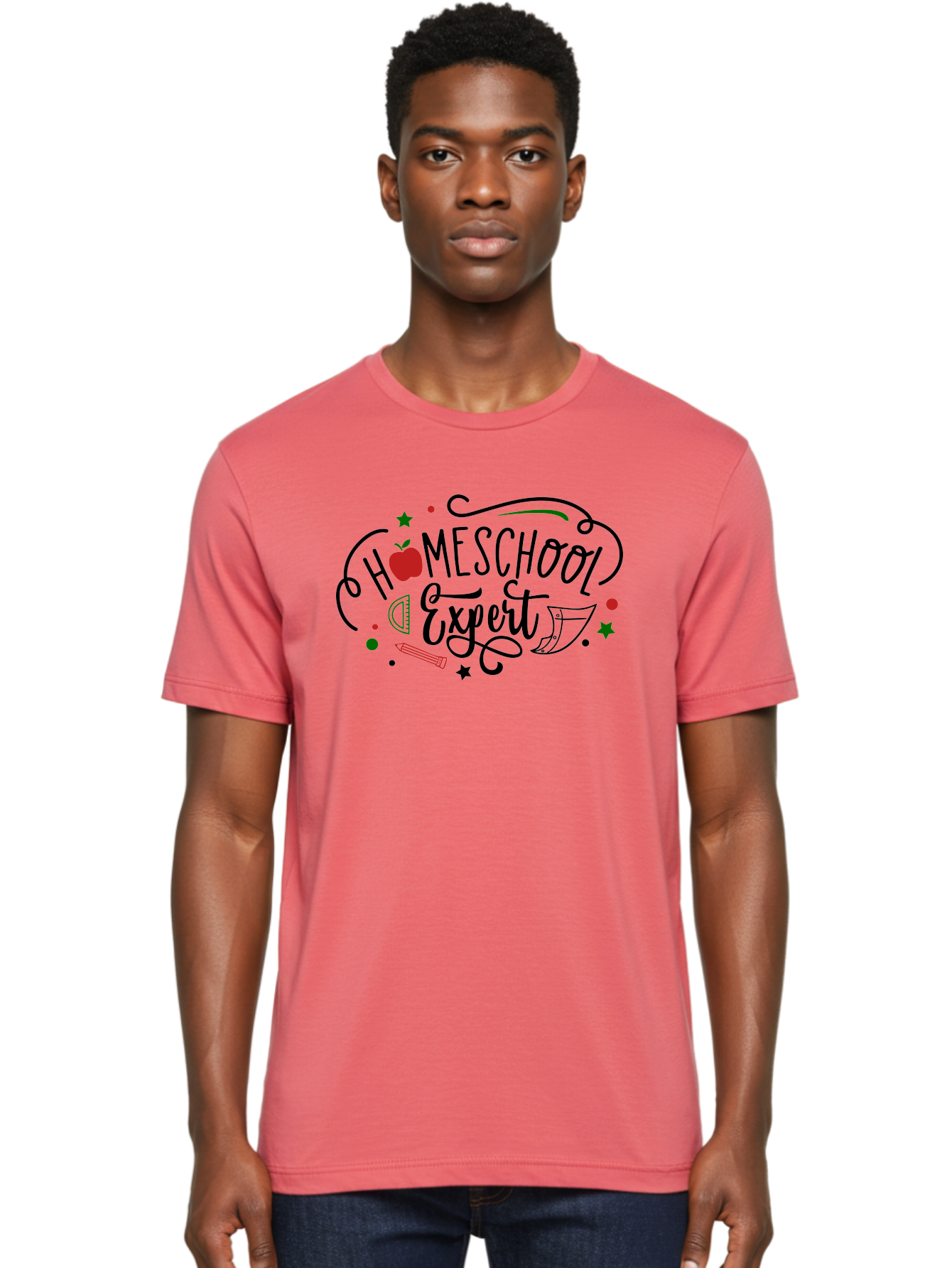 Homeschool-Expert-3 Men'S Graphic Tee, 100% Cotton, Comfortable Casual Summer Wear, Machine Washable, Homeschool Expert, Learning Resources, Educational Tools, Apple For Teacher, Pencils, Stars, Swirls, Creative Learning, Homeschooling, Aab338