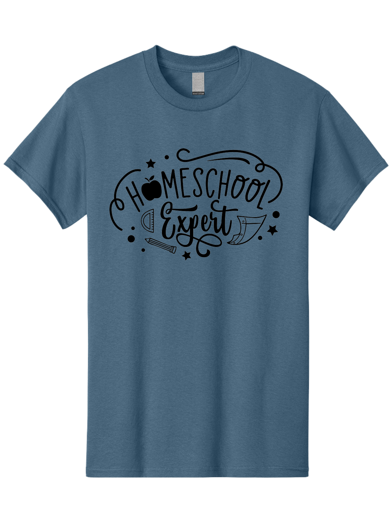 Homeschool-Expert Men'S Graphic Tee, 100% Cotton, Comfortable Casual Summer Wear, Machine Washable, Homeschool Expert, Educational Graphics, School Supplies, Apple Symbol, Pencil Illustration, Ruler Design, Creative Learning, Aab339