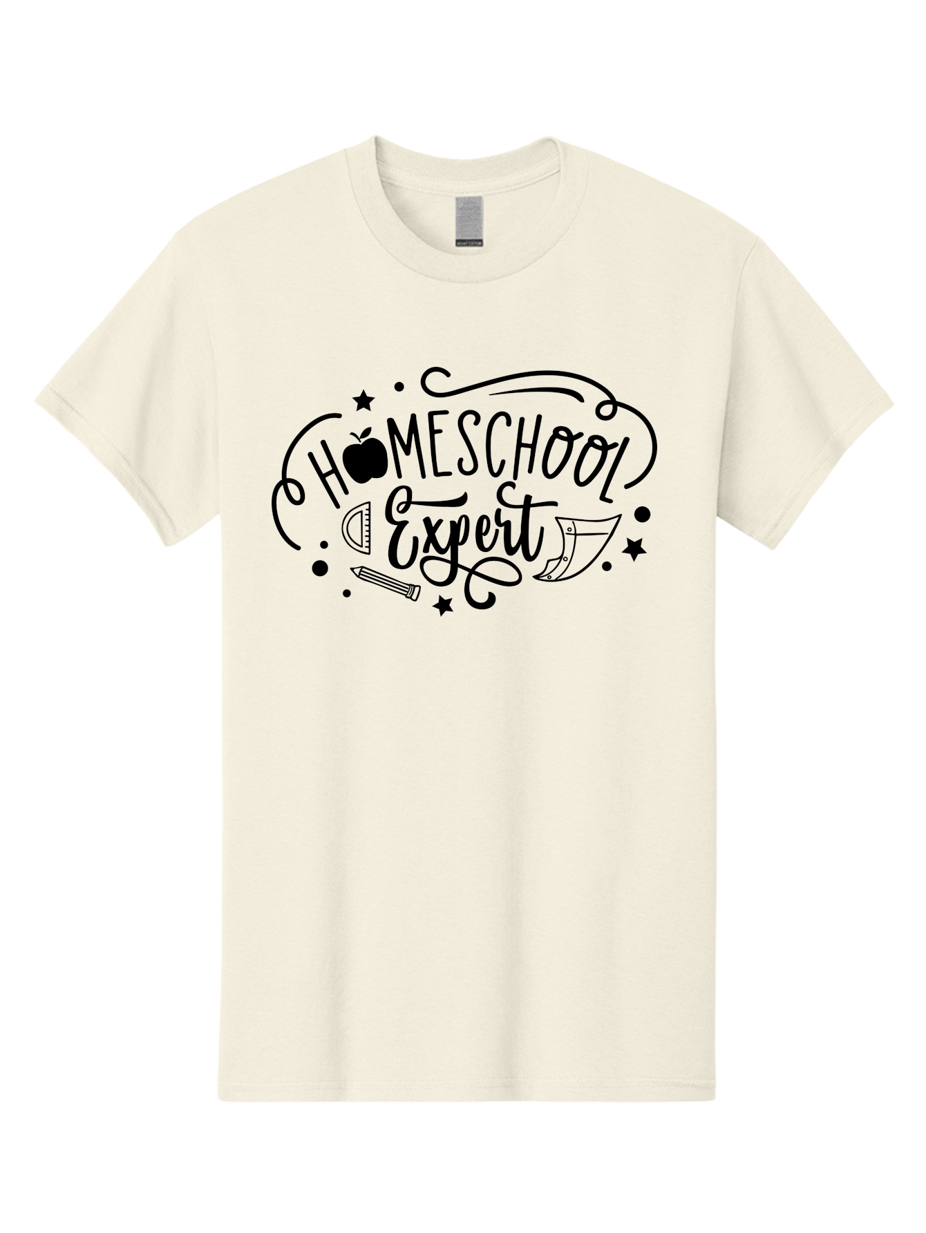 Homeschool-Expert Men'S Graphic Tee, 100% Cotton, Comfortable Casual Summer Wear, Machine Washable, Homeschool Expert, Educational Graphics, School Supplies, Apple Symbol, Pencil Illustration, Ruler Design, Creative Learning, Aab339