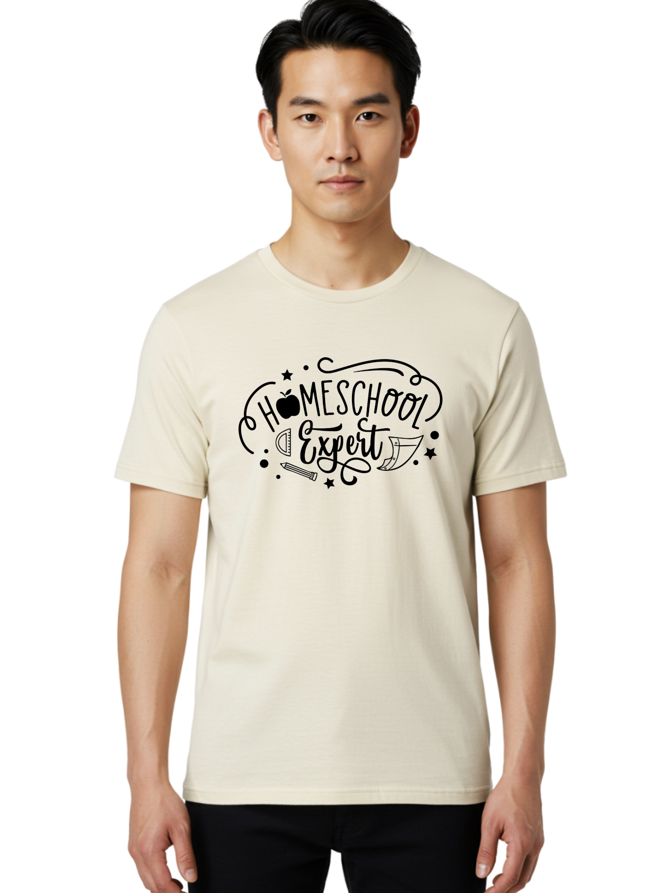 Homeschool-Expert Men'S Graphic Tee, 100% Cotton, Comfortable Casual Summer Wear, Machine Washable, Homeschool Expert, Educational Graphics, School Supplies, Apple Symbol, Pencil Illustration, Ruler Design, Creative Learning, Aab339
