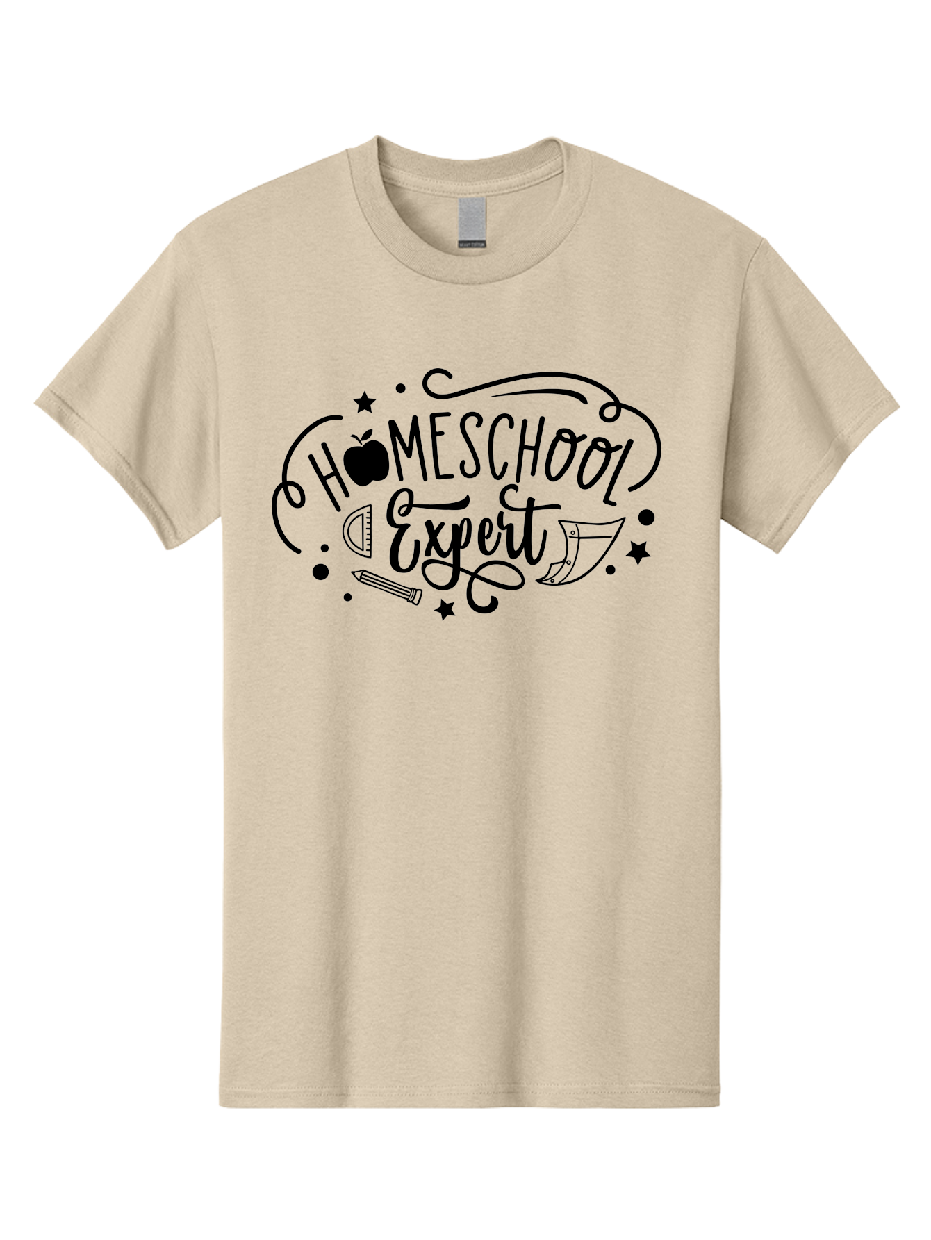Homeschool-Expert Men'S Graphic Tee, 100% Cotton, Comfortable Casual Summer Wear, Machine Washable, Homeschool Expert, Educational Graphics, School Supplies, Apple Symbol, Pencil Illustration, Ruler Design, Creative Learning, Aab339