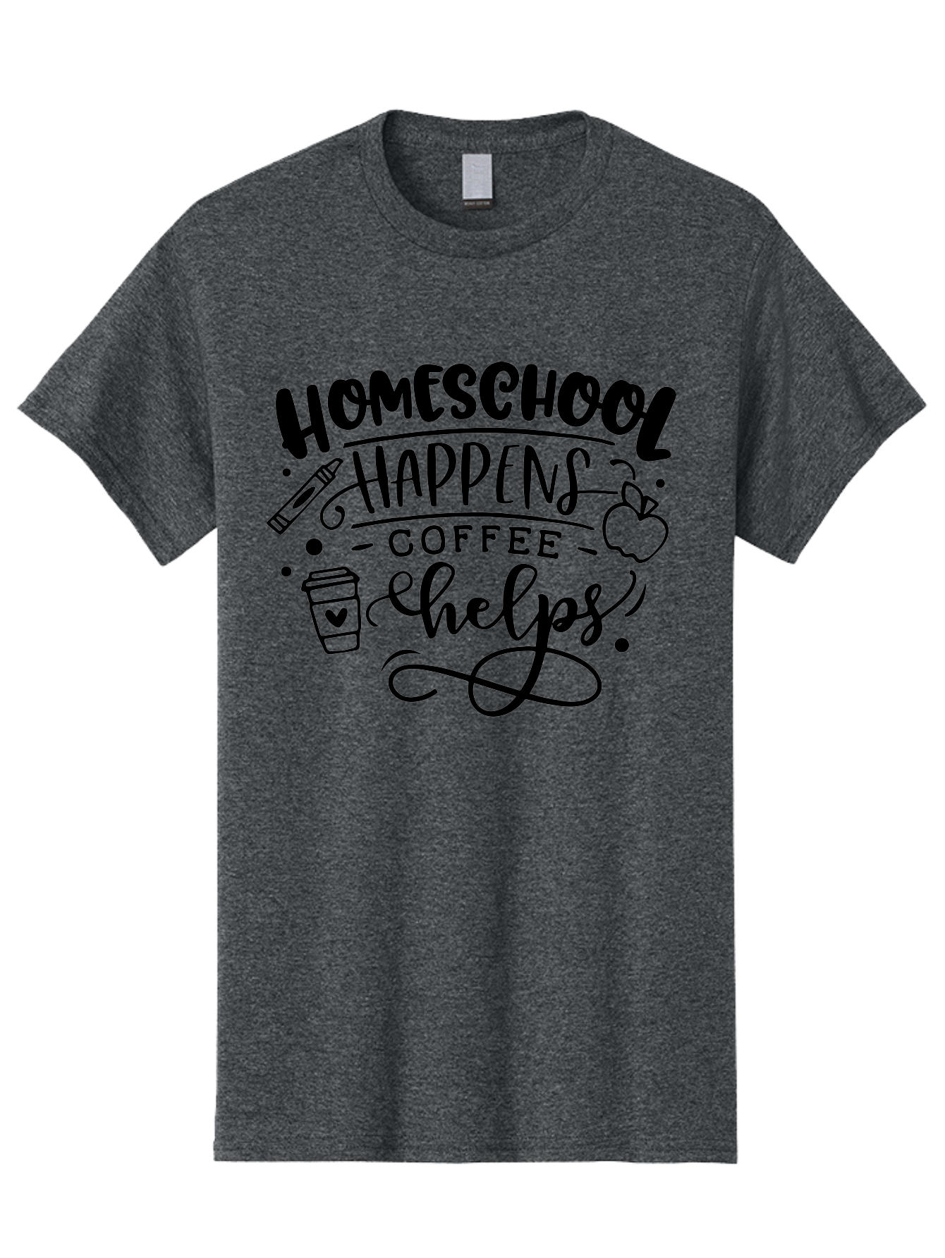 Homeschool-Happens-Coffee-Helps-1 Men'S Graphic Tee, 100% Cotton, Comfortable Casual Summer Wear, Machine Washable, Homeschooling, Coffee Culture, Educational Quotes, Inspirational Sayings, Homeschool Parents, Coffee Lovers, Funny Quotes, Aab340