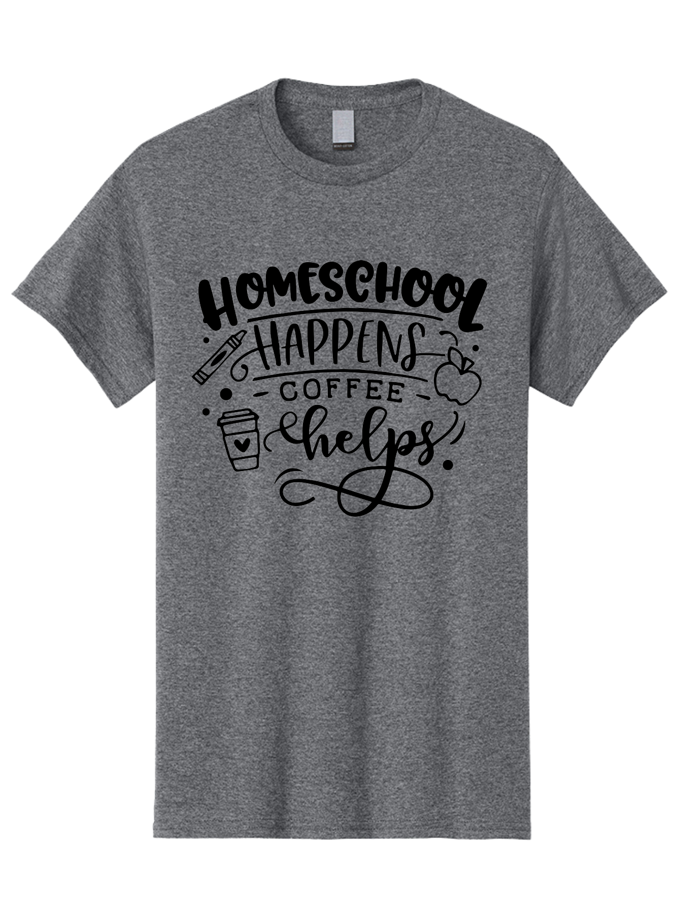 Homeschool-Happens-Coffee-Helps-1 Men'S Graphic Tee, 100% Cotton, Comfortable Casual Summer Wear, Machine Washable, Homeschooling, Coffee Culture, Educational Quotes, Inspirational Sayings, Homeschool Parents, Coffee Lovers, Funny Quotes, Aab340