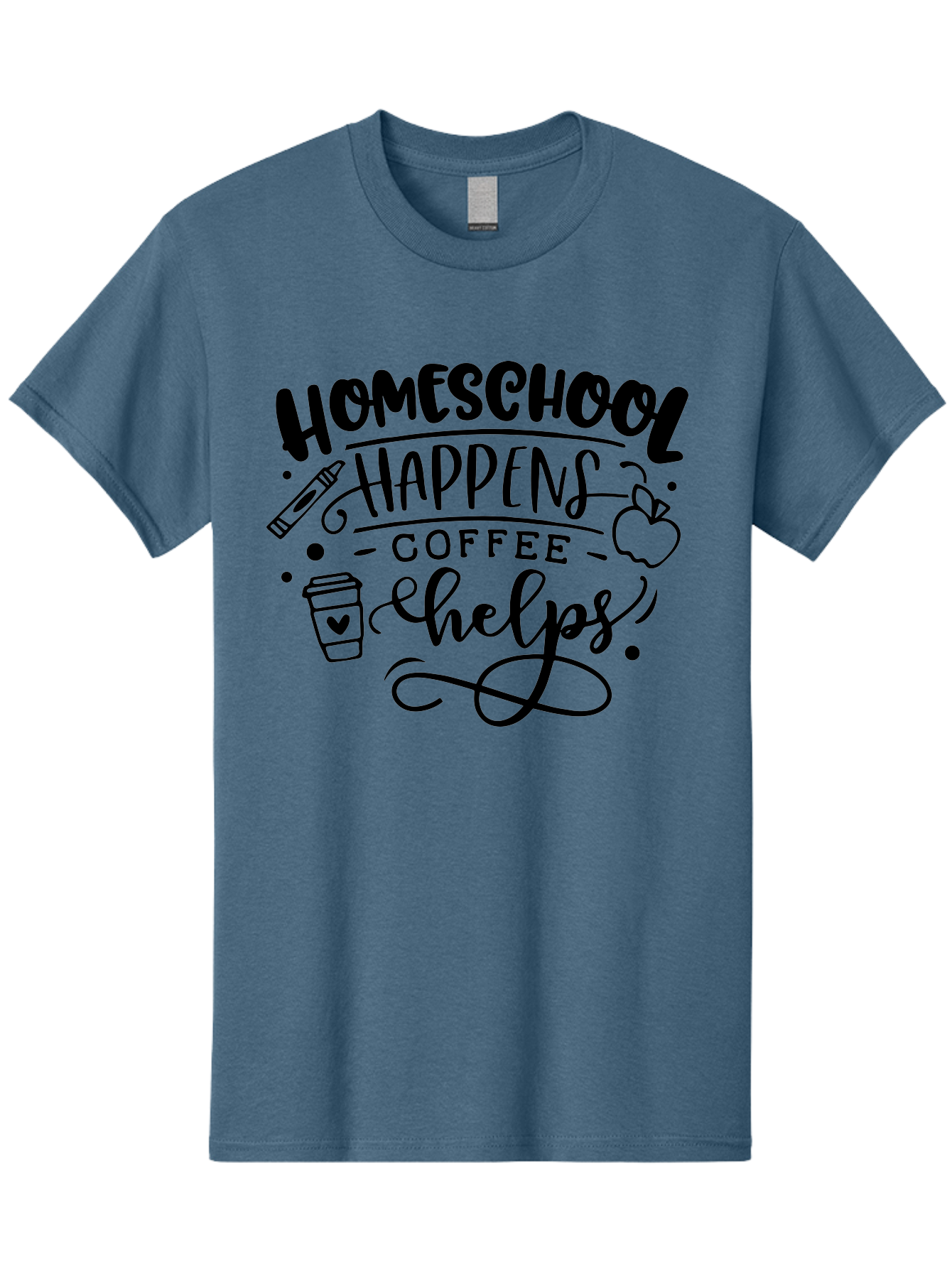 Homeschool-Happens-Coffee-Helps-1 Men'S Graphic Tee, 100% Cotton, Comfortable Casual Summer Wear, Machine Washable, Homeschooling, Coffee Culture, Educational Quotes, Inspirational Sayings, Homeschool Parents, Coffee Lovers, Funny Quotes, Aab340