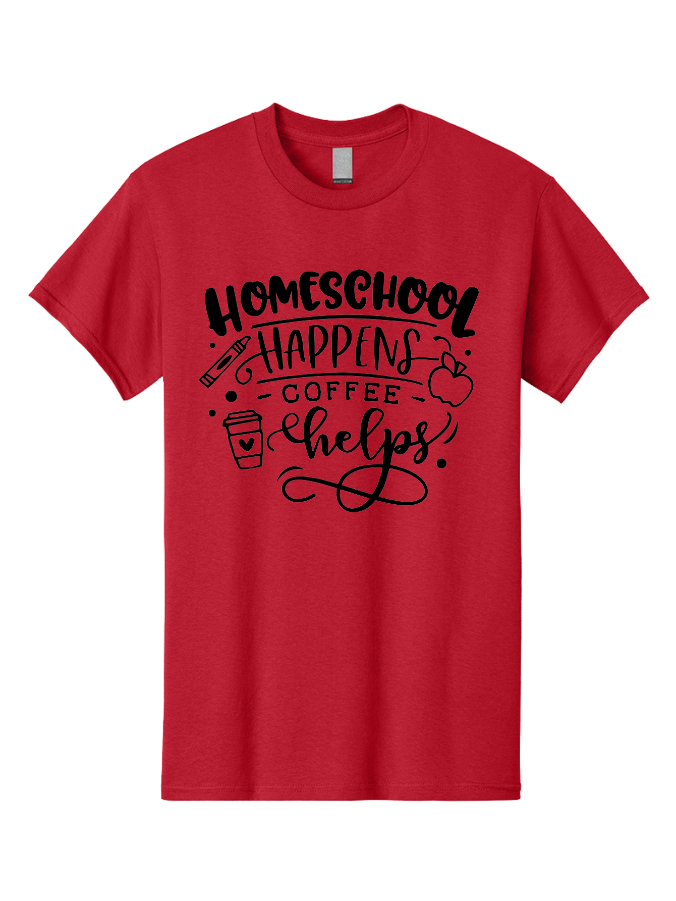 Homeschool-Happens-Coffee-Helps-1 Men'S Graphic Tee, 100% Cotton, Comfortable Casual Summer Wear, Machine Washable, Homeschooling, Coffee Culture, Educational Quotes, Inspirational Sayings, Homeschool Parents, Coffee Lovers, Funny Quotes, Aab340
