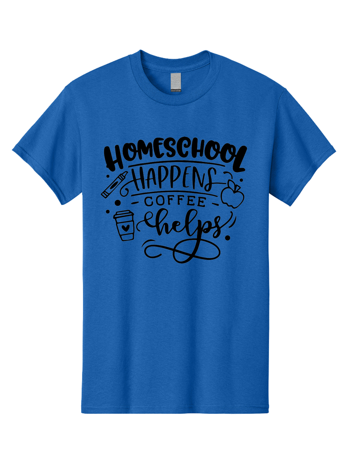 Homeschool-Happens-Coffee-Helps-1 Men'S Graphic Tee, 100% Cotton, Comfortable Casual Summer Wear, Machine Washable, Homeschooling, Coffee Culture, Educational Quotes, Inspirational Sayings, Homeschool Parents, Coffee Lovers, Funny Quotes, Aab340