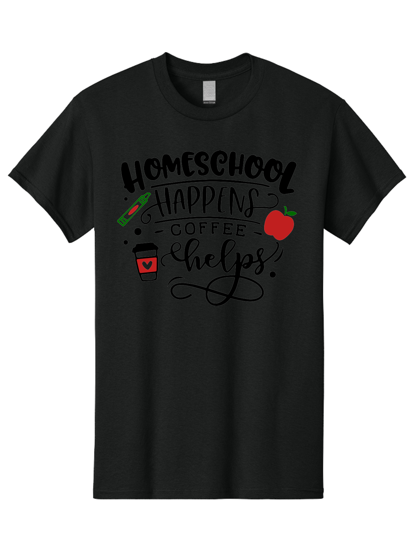 Homeschool-Happens-Coffee-Helps Men'S Graphic Tee, 100% Cotton, Comfortable Casual Summer Wear, Machine Washable, Homeschool, Coffee Lover, Homeschooling, Coffee Fuel, Education, Teaching, Learning, Coffee Break, Homeschool Mom, Funny Quote Aab341