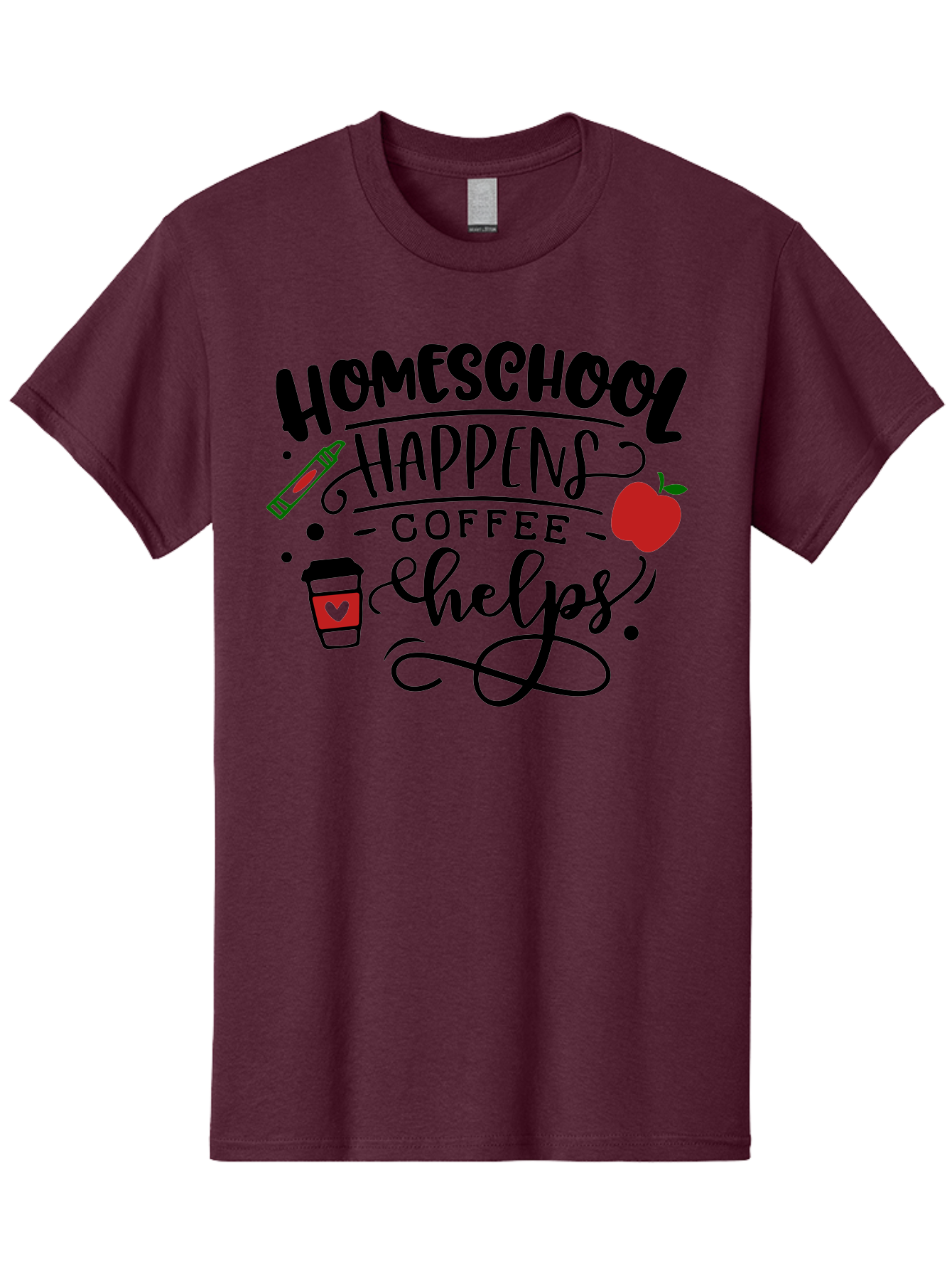 Homeschool-Happens-Coffee-Helps Men'S Graphic Tee, 100% Cotton, Comfortable Casual Summer Wear, Machine Washable, Homeschool, Coffee Lover, Homeschooling, Coffee Fuel, Education, Teaching, Learning, Coffee Break, Homeschool Mom, Funny Quote Aab341