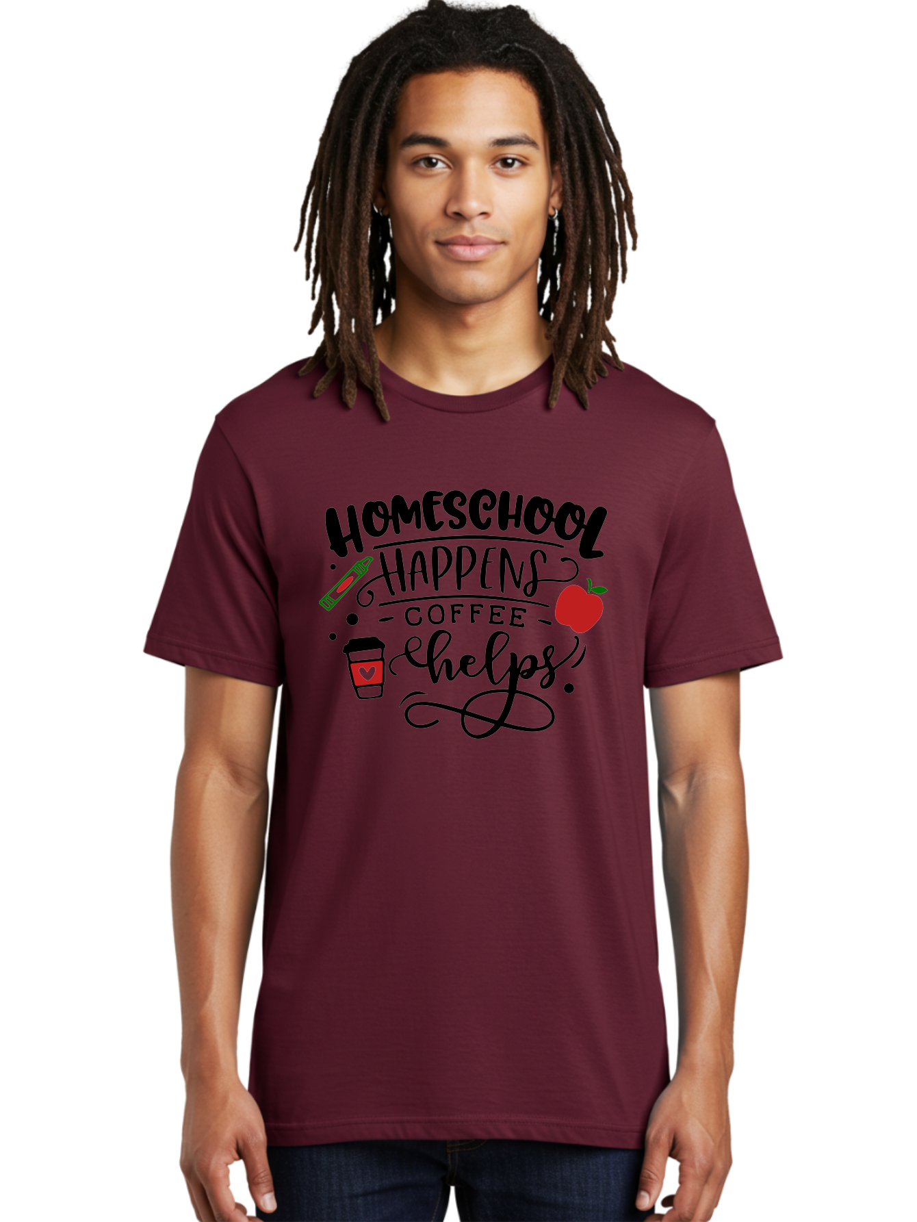 Homeschool-Happens-Coffee-Helps Men'S Graphic Tee, 100% Cotton, Comfortable Casual Summer Wear, Machine Washable, Homeschool, Coffee Lover, Homeschooling, Coffee Fuel, Education, Teaching, Learning, Coffee Break, Homeschool Mom, Funny Quote Aab341