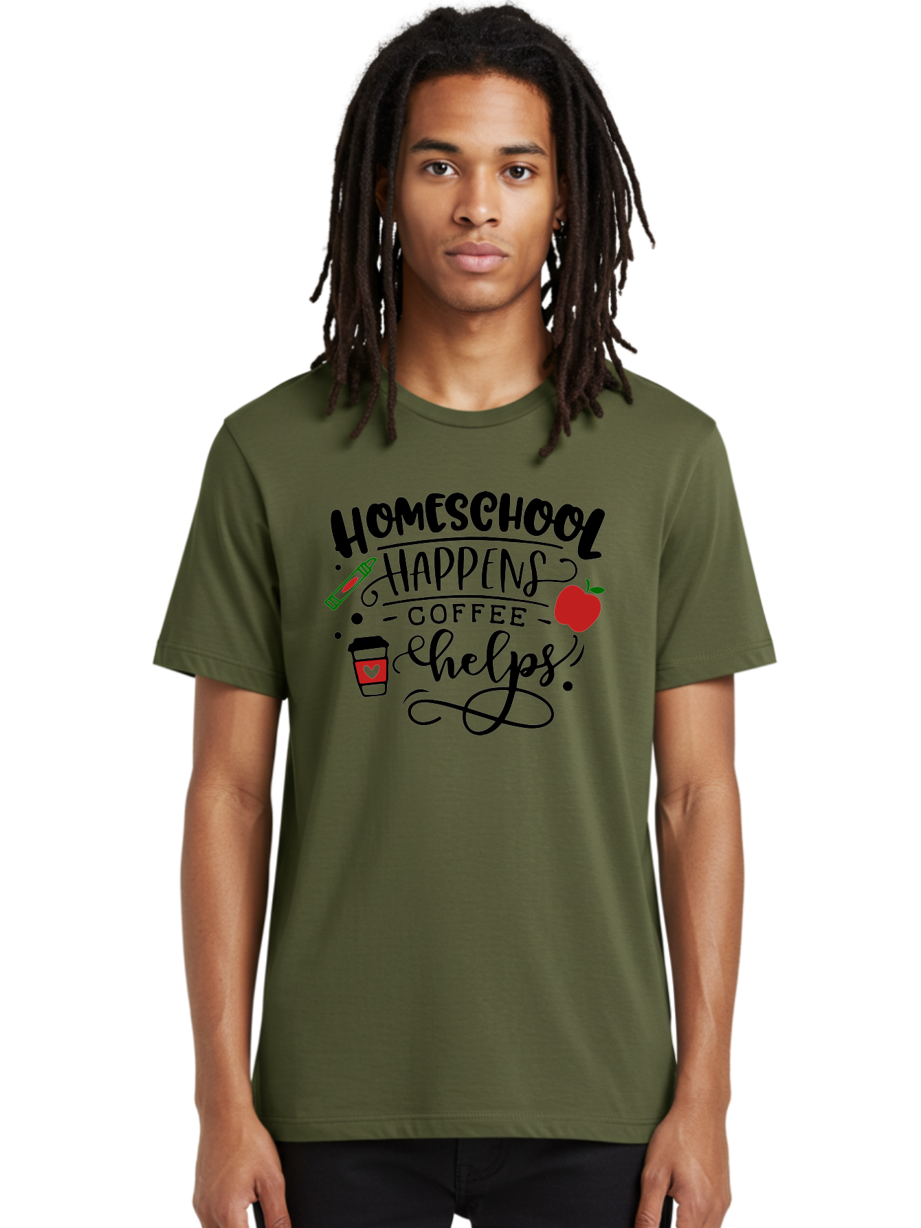 Homeschool-Happens-Coffee-Helps Men'S Graphic Tee, 100% Cotton, Comfortable Casual Summer Wear, Machine Washable, Homeschool, Coffee Lover, Homeschooling, Coffee Fuel, Education, Teaching, Learning, Coffee Break, Homeschool Mom, Funny Quote Aab341