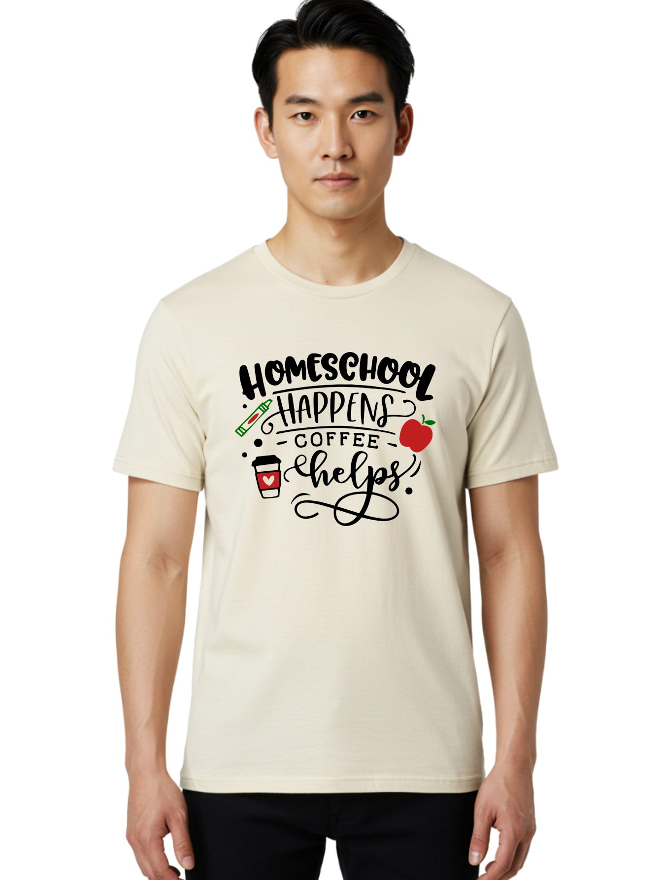 Homeschool-Happens-Coffee-Helps Men'S Graphic Tee, 100% Cotton, Comfortable Casual Summer Wear, Machine Washable, Homeschool, Coffee Lover, Homeschooling, Coffee Fuel, Education, Teaching, Learning, Coffee Break, Homeschool Mom, Funny Quote Aab341