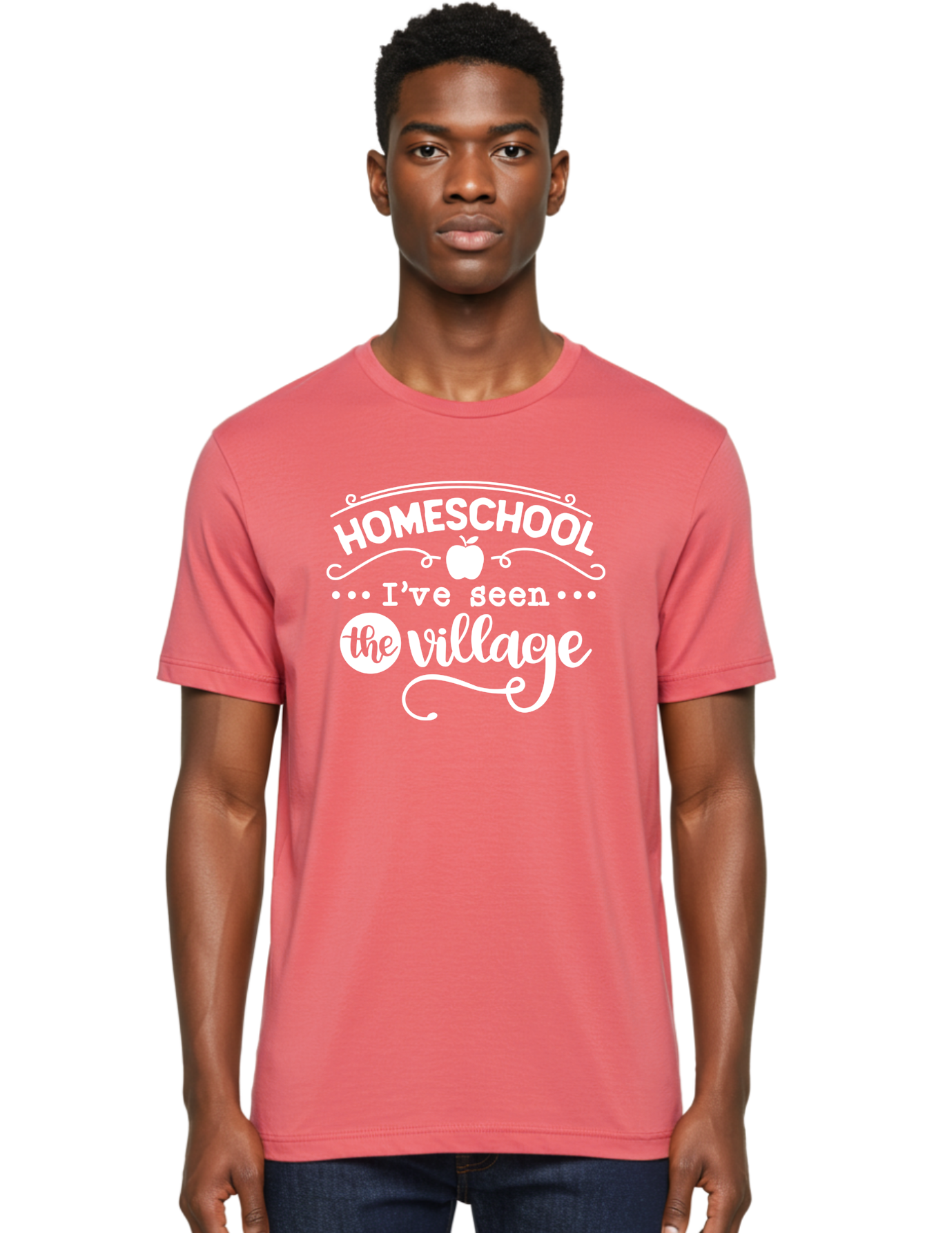 Homeschool-I-Ve-Seen-The-Village-1 Men'S Graphic Tee, 100% Cotton, Comfortable Casual Summer Wear, Machine Washable, Homeschool, Village, Inspirational Quote, Apple Symbol, Education, Learning, Alternative Schooling, Personalized Learning, Aab342
