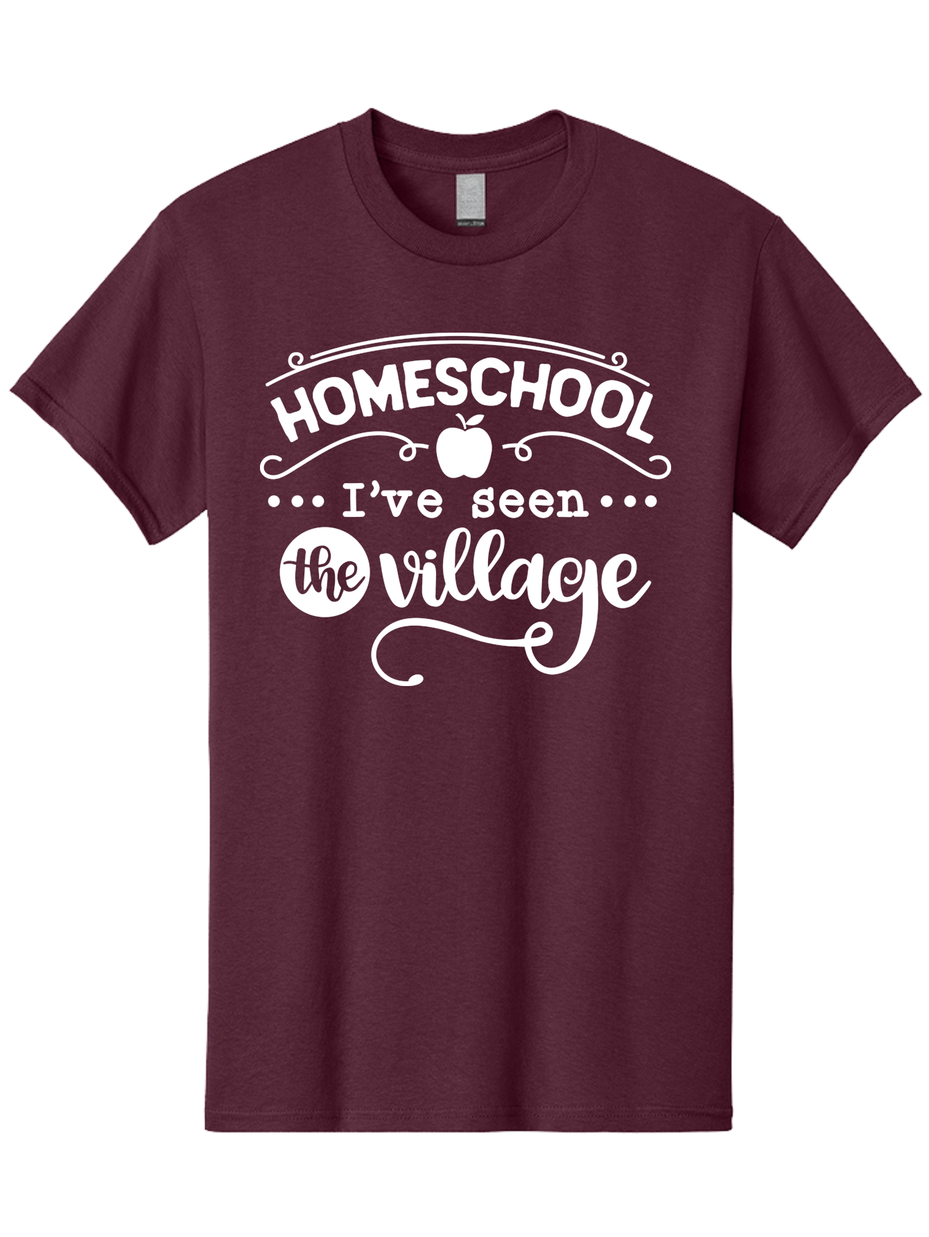 Homeschool-I-Ve-Seen-The-Village-1 Men'S Graphic Tee, 100% Cotton, Comfortable Casual Summer Wear, Machine Washable, Homeschool, Village, Inspirational Quote, Apple Symbol, Education, Learning, Alternative Schooling, Personalized Learning, Aab342