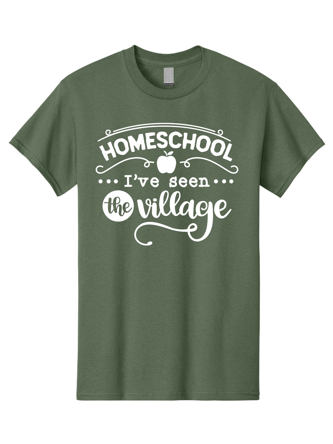 Homeschool-I-Ve-Seen-The-Village-1 Men'S Graphic Tee, 100% Cotton, Comfortable Casual Summer Wear, Machine Washable, Homeschool, Village, Inspirational Quote, Apple Symbol, Education, Learning, Alternative Schooling, Personalized Learning, Aab342