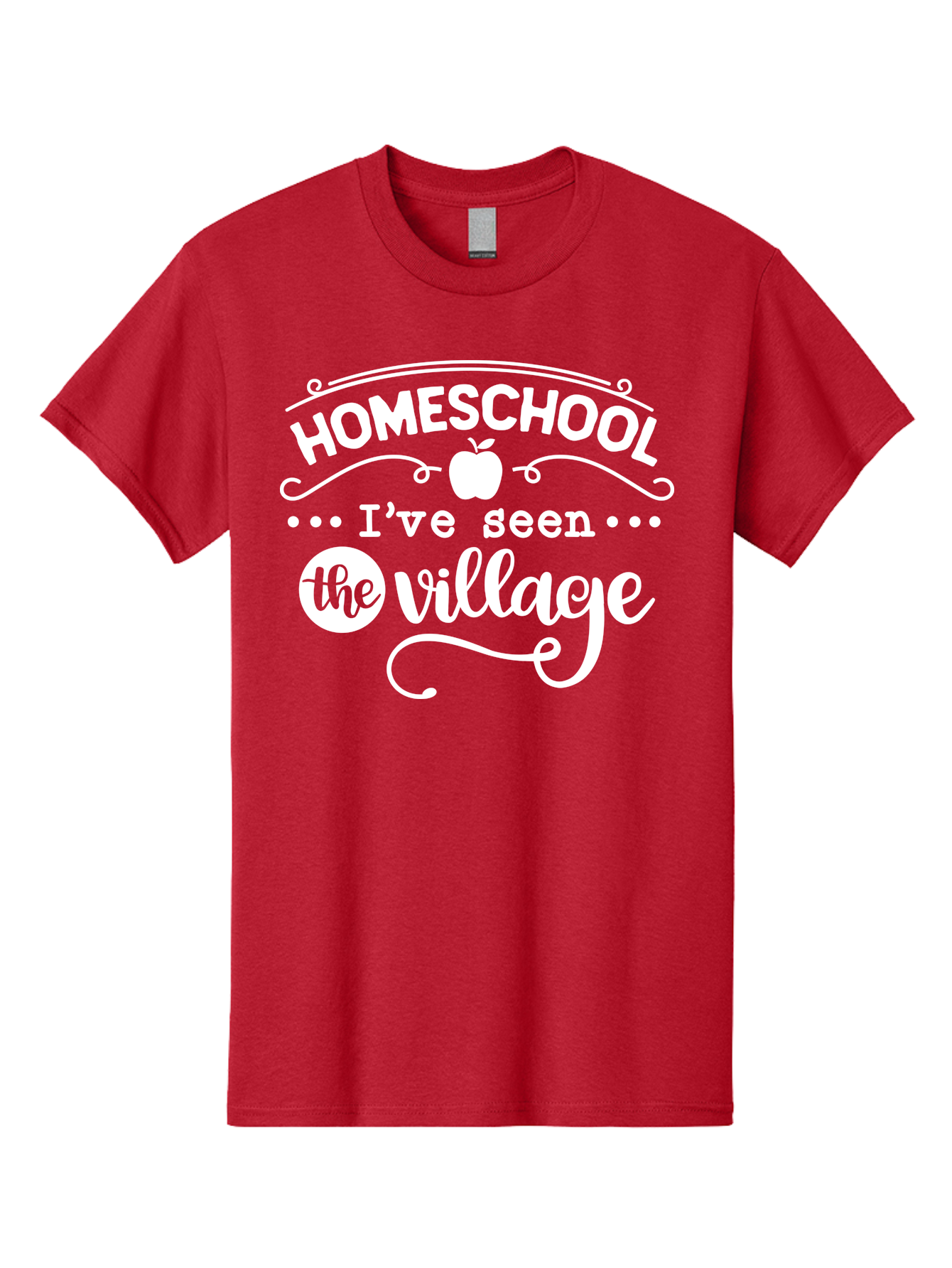 Homeschool-I-Ve-Seen-The-Village-1 Men'S Graphic Tee, 100% Cotton, Comfortable Casual Summer Wear, Machine Washable, Homeschool, Village, Inspirational Quote, Apple Symbol, Education, Learning, Alternative Schooling, Personalized Learning, Aab342