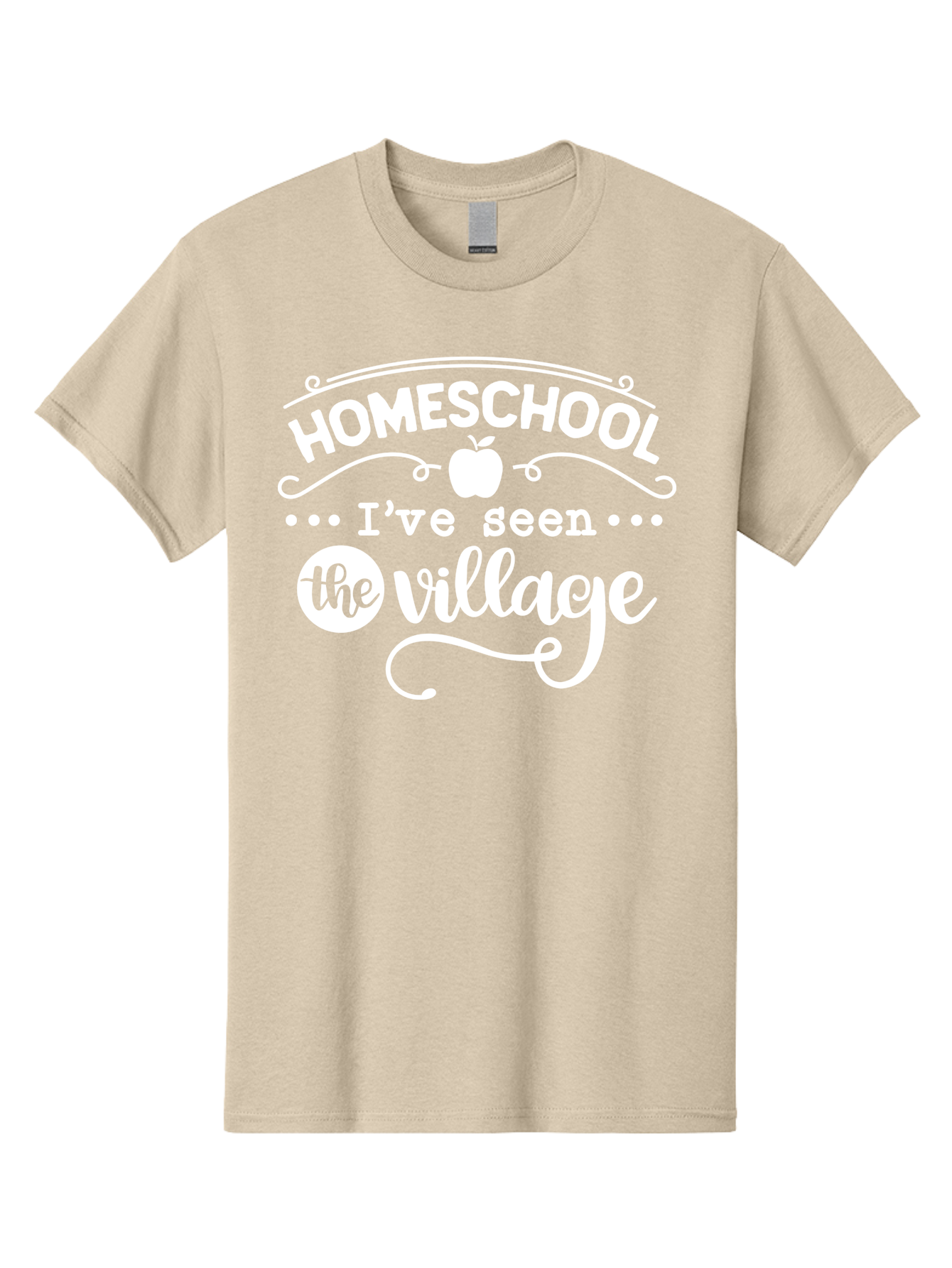 Homeschool-I-Ve-Seen-The-Village-1 Men'S Graphic Tee, 100% Cotton, Comfortable Casual Summer Wear, Machine Washable, Homeschool, Village, Inspirational Quote, Apple Symbol, Education, Learning, Alternative Schooling, Personalized Learning, Aab342