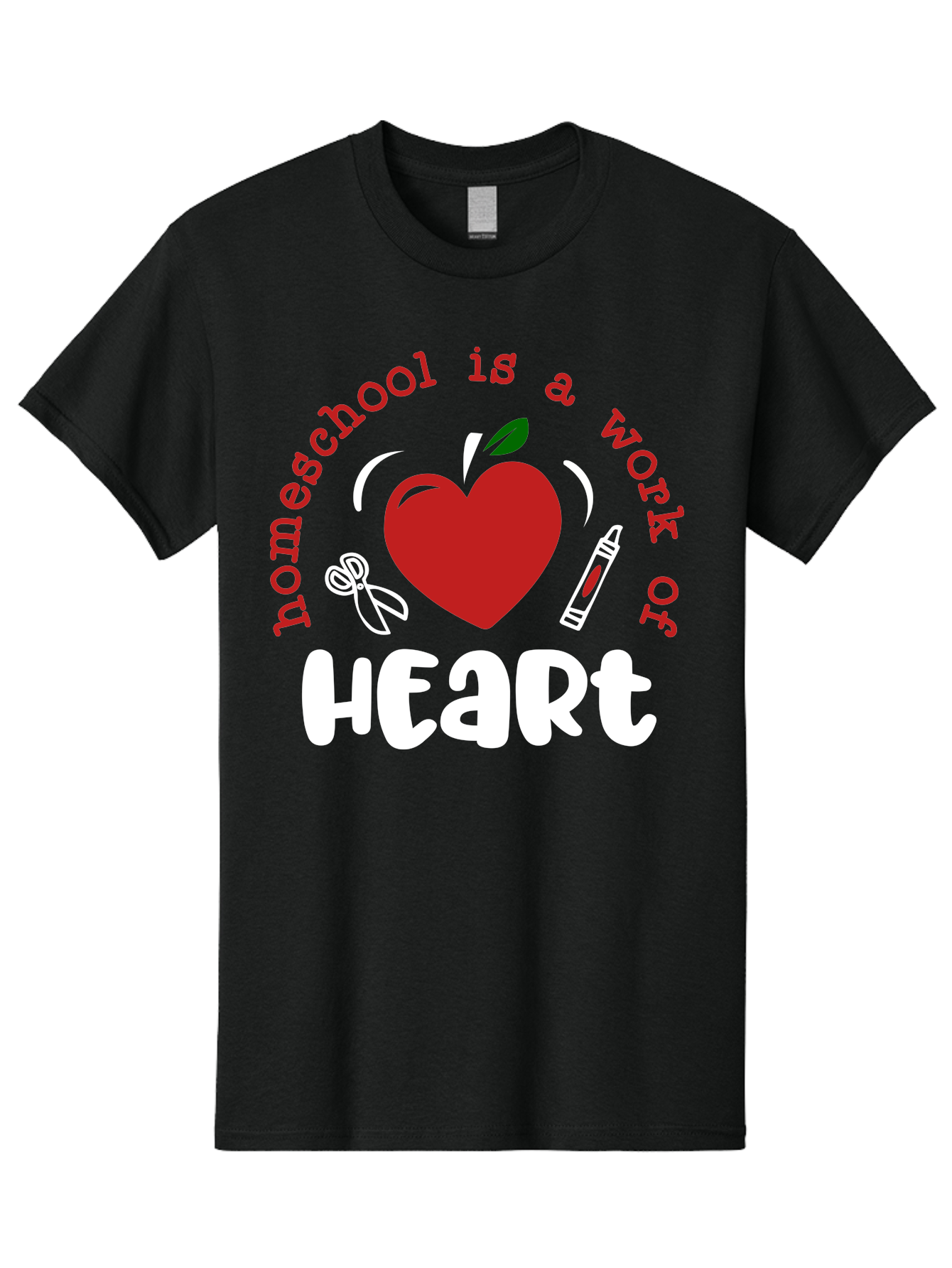 Homeschool-Is-A-Work-Of-Heart-1 Men'S Graphic Tee, 100% Cotton, Comfortable Casual Summer Wear, Machine Washable, Homeschooling, Heart-Shaped Apple, Educational Graphics, School Supplies, Red Crayon, Inspirational Quote, Home Education, Aab346