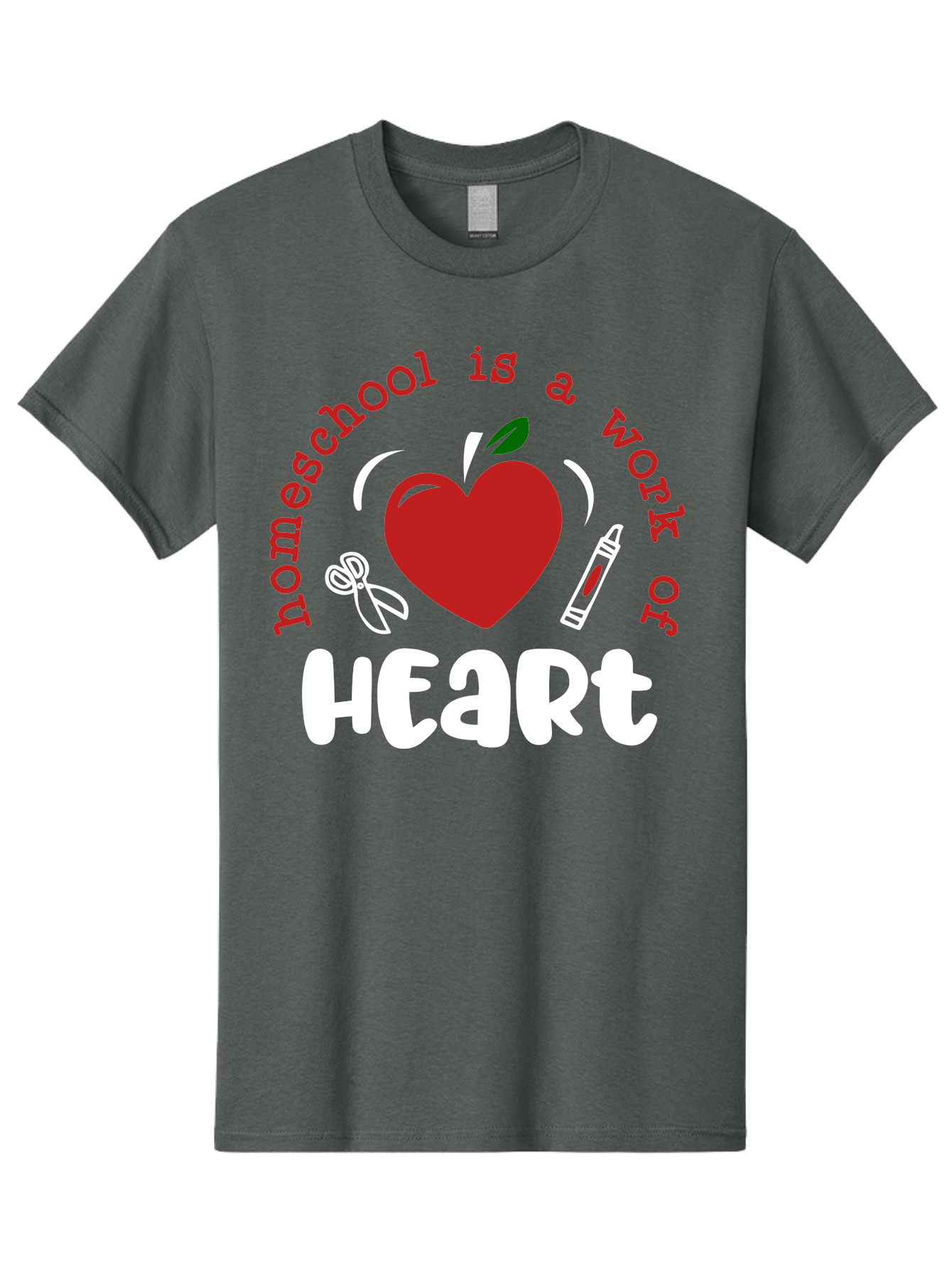 Homeschool-Is-A-Work-Of-Heart-1 Men'S Graphic Tee, 100% Cotton, Comfortable Casual Summer Wear, Machine Washable, Homeschooling, Heart-Shaped Apple, Educational Graphics, School Supplies, Red Crayon, Inspirational Quote, Home Education, Aab346