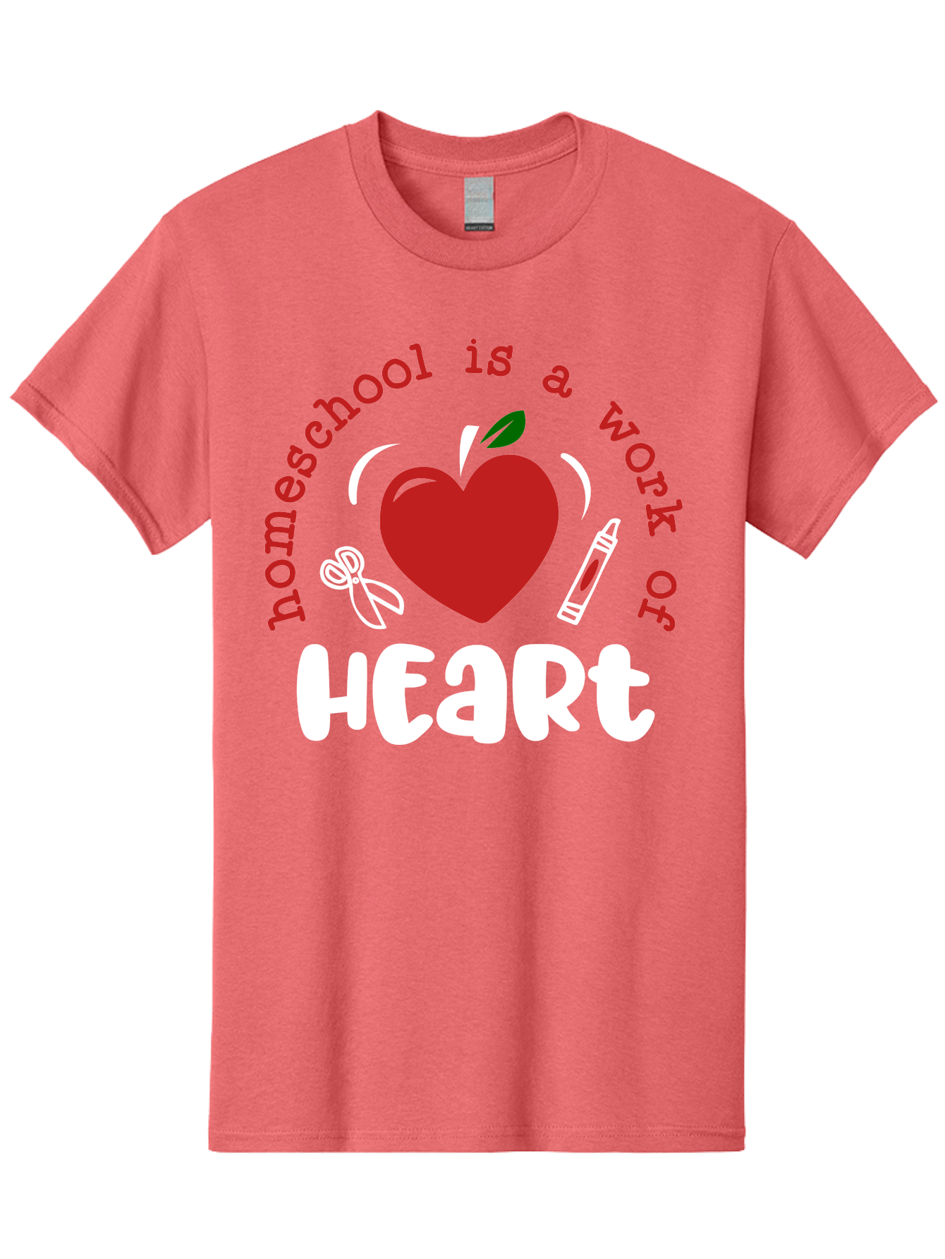 Homeschool-Is-A-Work-Of-Heart-1 Men'S Graphic Tee, 100% Cotton, Comfortable Casual Summer Wear, Machine Washable, Homeschooling, Heart-Shaped Apple, Educational Graphics, School Supplies, Red Crayon, Inspirational Quote, Home Education, Aab346