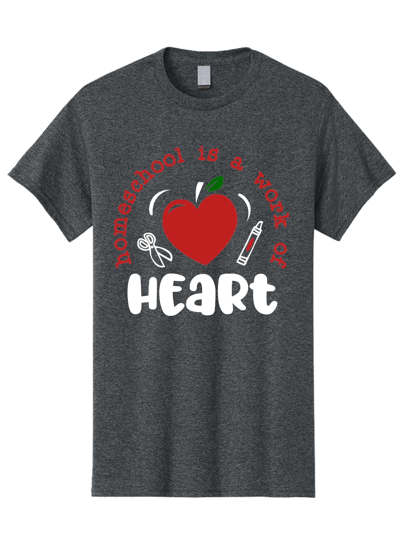 Homeschool-Is-A-Work-Of-Heart-1 Men'S Graphic Tee, 100% Cotton, Comfortable Casual Summer Wear, Machine Washable, Homeschooling, Heart-Shaped Apple, Educational Graphics, School Supplies, Red Crayon, Inspirational Quote, Home Education, Aab346