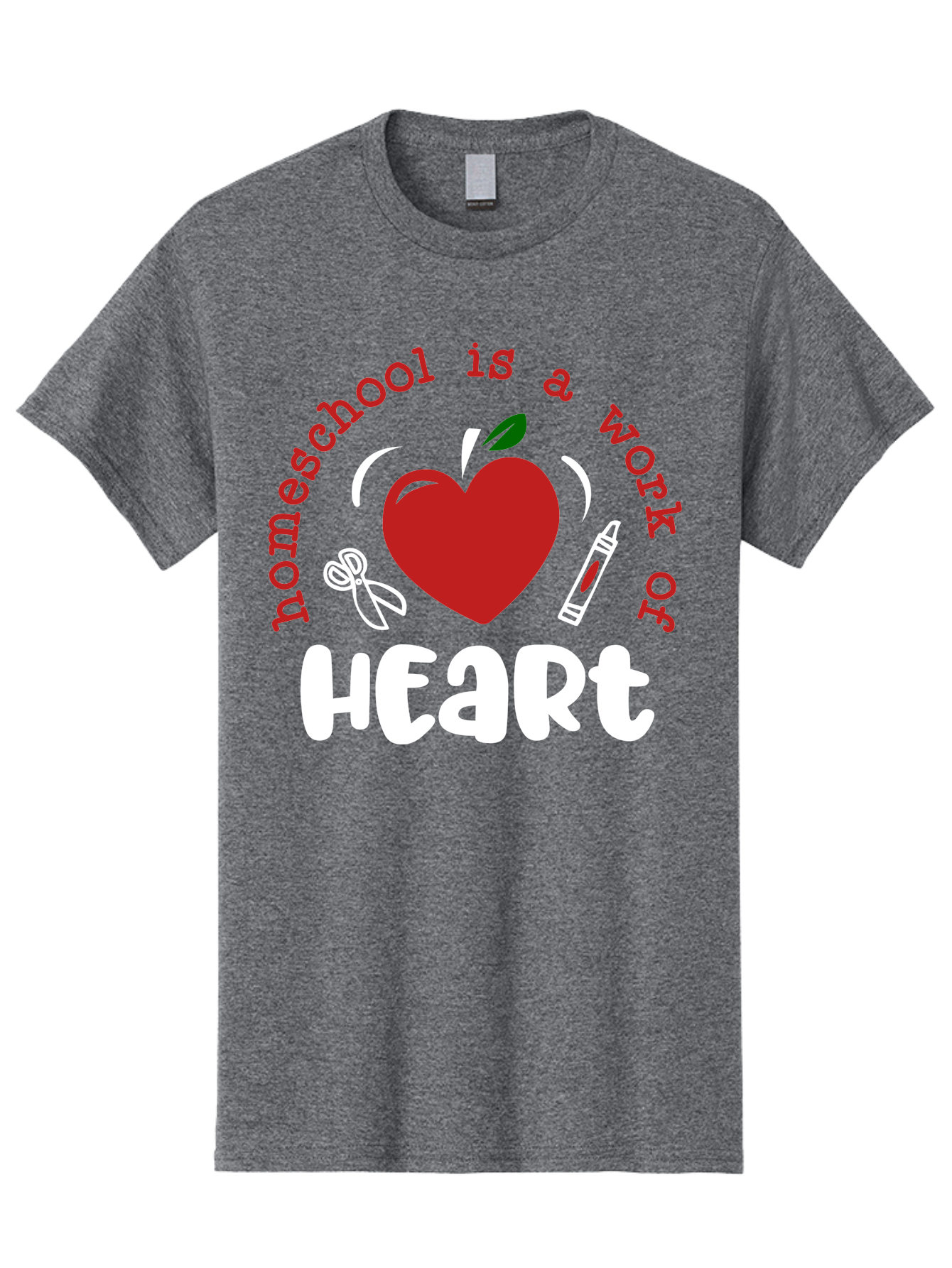 Homeschool-Is-A-Work-Of-Heart-1 Men'S Graphic Tee, 100% Cotton, Comfortable Casual Summer Wear, Machine Washable, Homeschooling, Heart-Shaped Apple, Educational Graphics, School Supplies, Red Crayon, Inspirational Quote, Home Education, Aab346