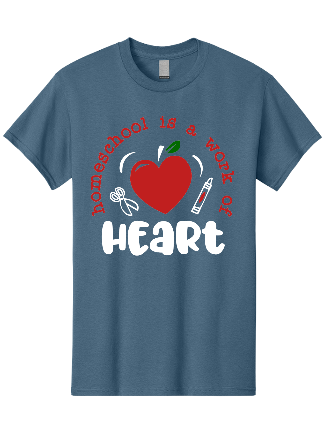 Homeschool-Is-A-Work-Of-Heart-1 Men'S Graphic Tee, 100% Cotton, Comfortable Casual Summer Wear, Machine Washable, Homeschooling, Heart-Shaped Apple, Educational Graphics, School Supplies, Red Crayon, Inspirational Quote, Home Education, Aab346