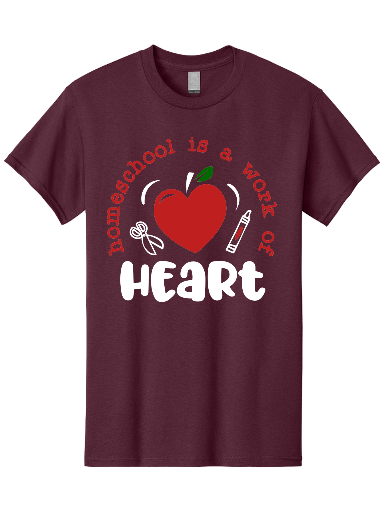 Homeschool-Is-A-Work-Of-Heart-1 Men'S Graphic Tee, 100% Cotton, Comfortable Casual Summer Wear, Machine Washable, Homeschooling, Heart-Shaped Apple, Educational Graphics, School Supplies, Red Crayon, Inspirational Quote, Home Education, Aab346