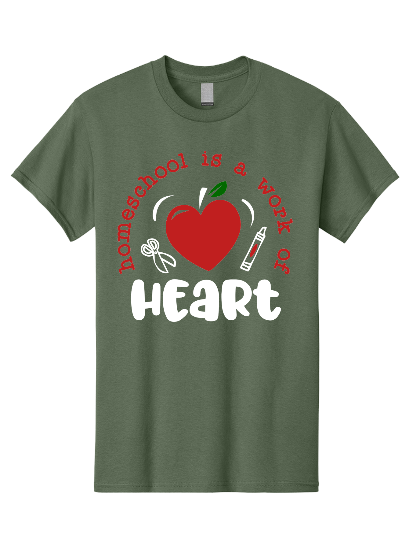 Homeschool-Is-A-Work-Of-Heart-1 Men'S Graphic Tee, 100% Cotton, Comfortable Casual Summer Wear, Machine Washable, Homeschooling, Heart-Shaped Apple, Educational Graphics, School Supplies, Red Crayon, Inspirational Quote, Home Education, Aab346