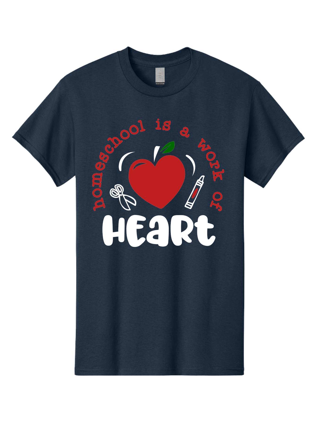 Homeschool-Is-A-Work-Of-Heart-1 Men'S Graphic Tee, 100% Cotton, Comfortable Casual Summer Wear, Machine Washable, Homeschooling, Heart-Shaped Apple, Educational Graphics, School Supplies, Red Crayon, Inspirational Quote, Home Education, Aab346