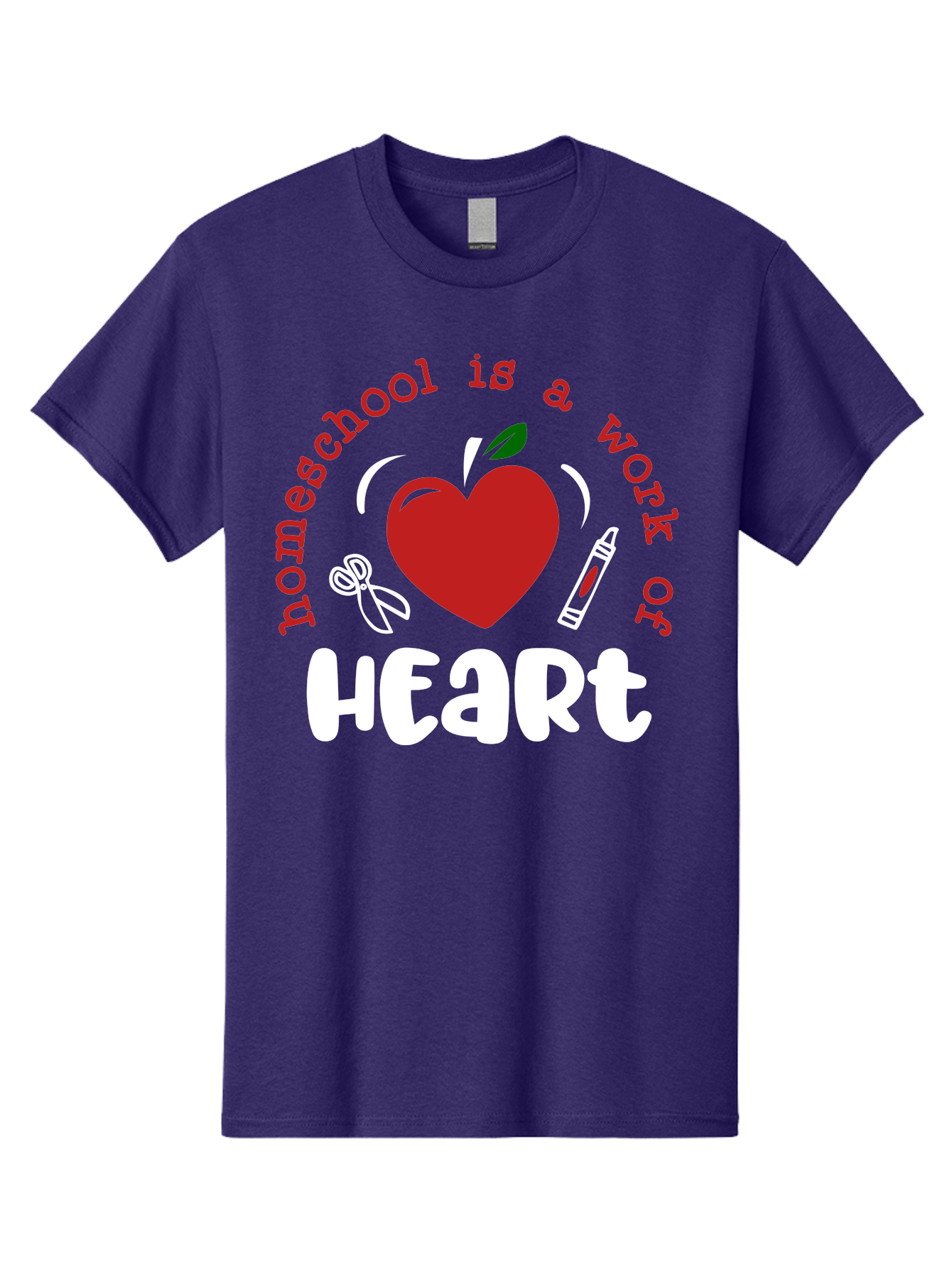 Homeschool-Is-A-Work-Of-Heart-1 Men'S Graphic Tee, 100% Cotton, Comfortable Casual Summer Wear, Machine Washable, Homeschooling, Heart-Shaped Apple, Educational Graphics, School Supplies, Red Crayon, Inspirational Quote, Home Education, Aab346