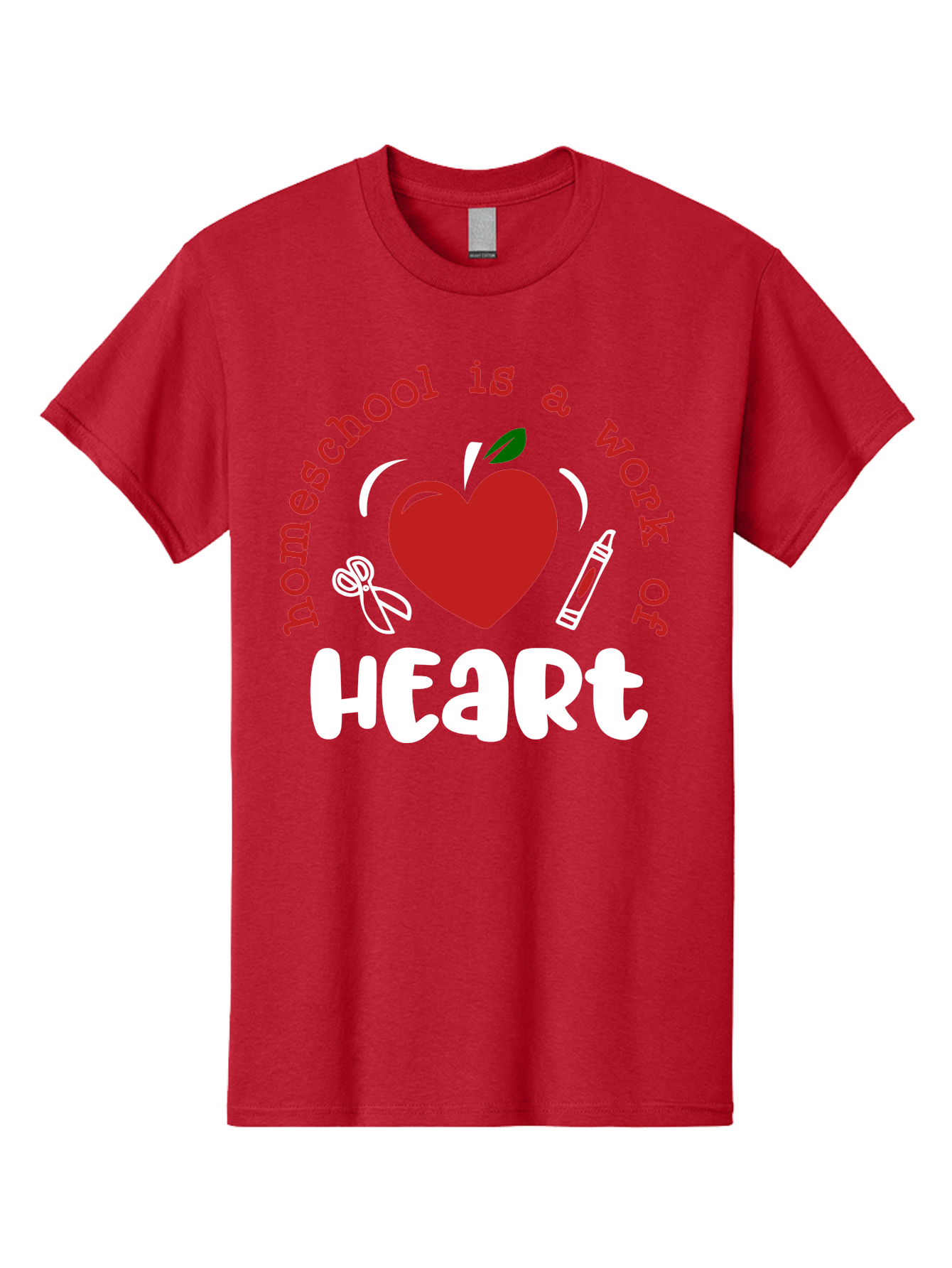 Homeschool-Is-A-Work-Of-Heart-1 Men'S Graphic Tee, 100% Cotton, Comfortable Casual Summer Wear, Machine Washable, Homeschooling, Heart-Shaped Apple, Educational Graphics, School Supplies, Red Crayon, Inspirational Quote, Home Education, Aab346