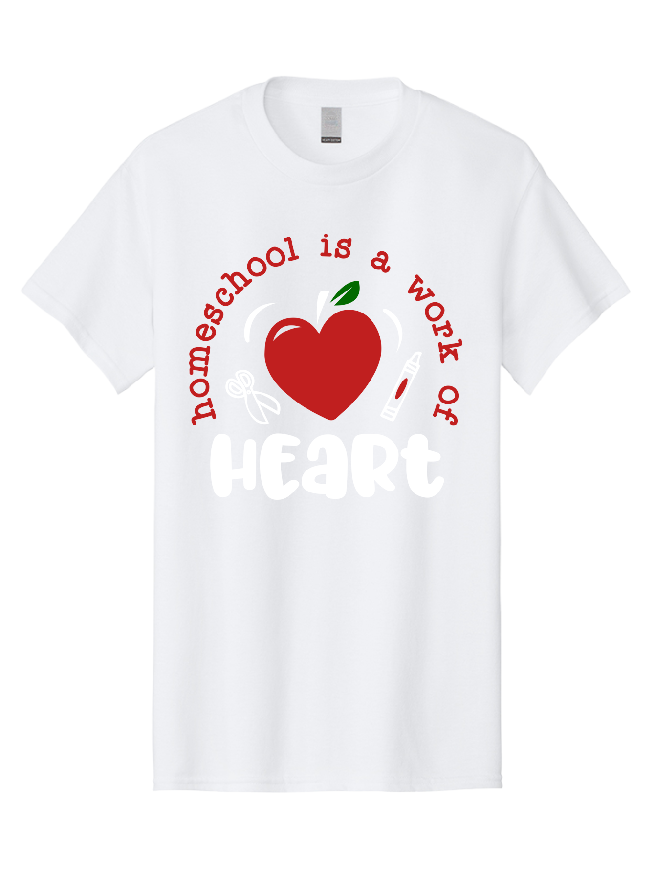 Homeschool-Is-A-Work-Of-Heart-1 Men'S Graphic Tee, 100% Cotton, Comfortable Casual Summer Wear, Machine Washable, Homeschooling, Heart-Shaped Apple, Educational Graphics, School Supplies, Red Crayon, Inspirational Quote, Home Education, Aab346