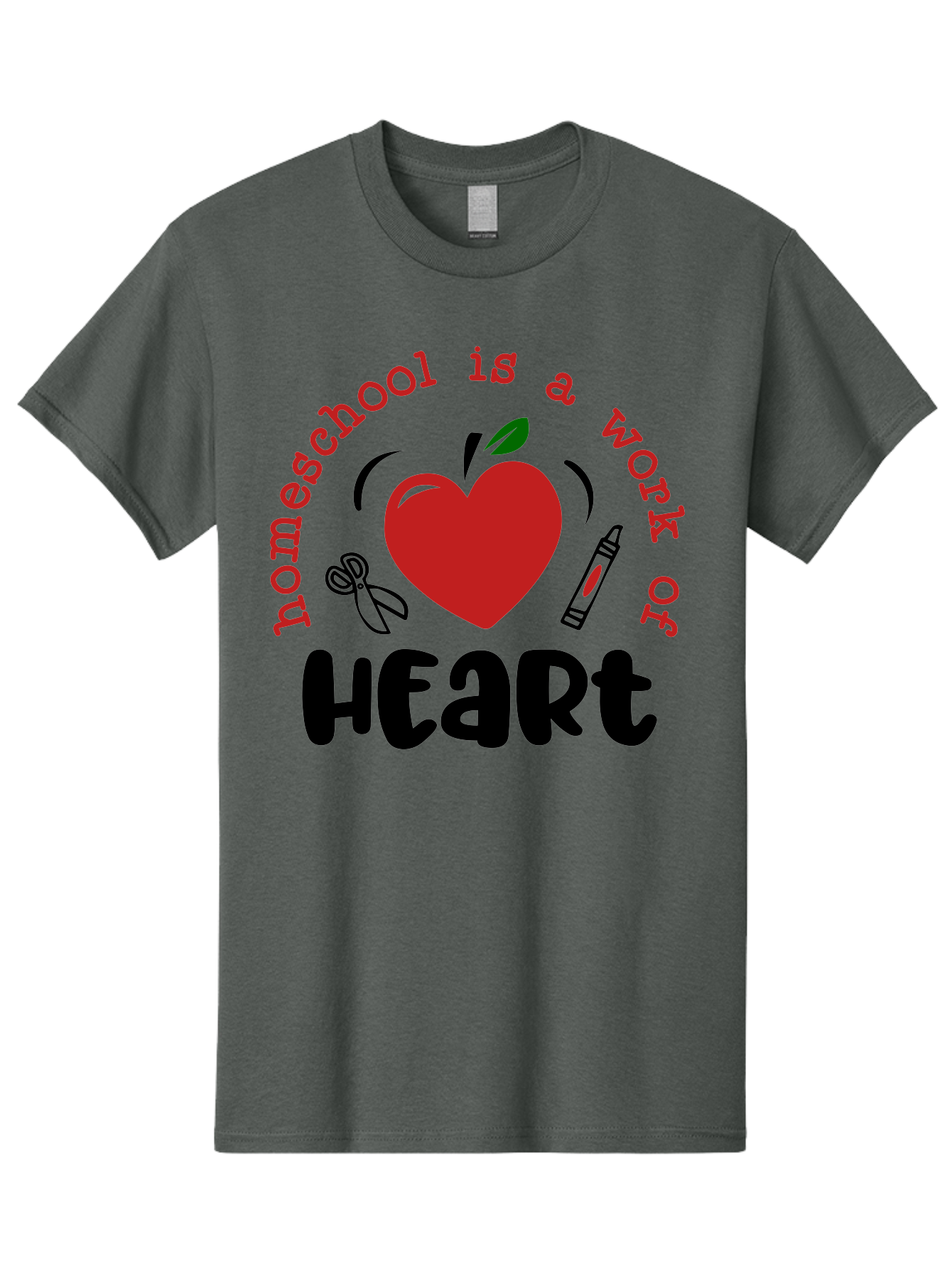 Homeschool-Is-A-Work-Of-Heart-2 Men'S Graphic Tee, 100% Cotton, Comfortable Casual Summer Wear, Machine Washable, Homeschooling, Heartwork, Education, Love, Apple, Crayon, Learning, Teaching, Homeschool Life, Art, Heart, Personalized Learning Aab347