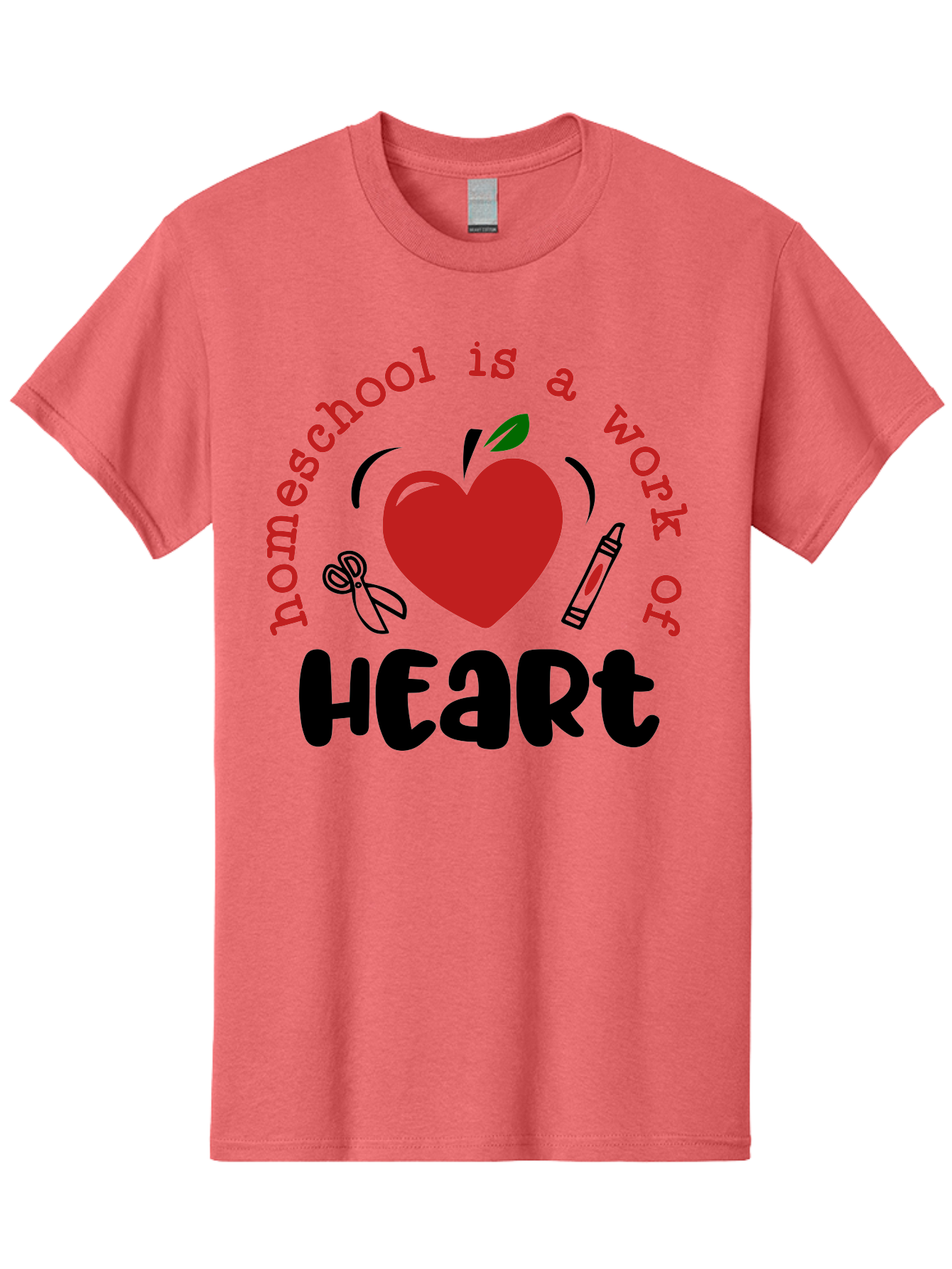Homeschool-Is-A-Work-Of-Heart-2 Men'S Graphic Tee, 100% Cotton, Comfortable Casual Summer Wear, Machine Washable, Homeschooling, Heartwork, Education, Love, Apple, Crayon, Learning, Teaching, Homeschool Life, Art, Heart, Personalized Learning Aab347